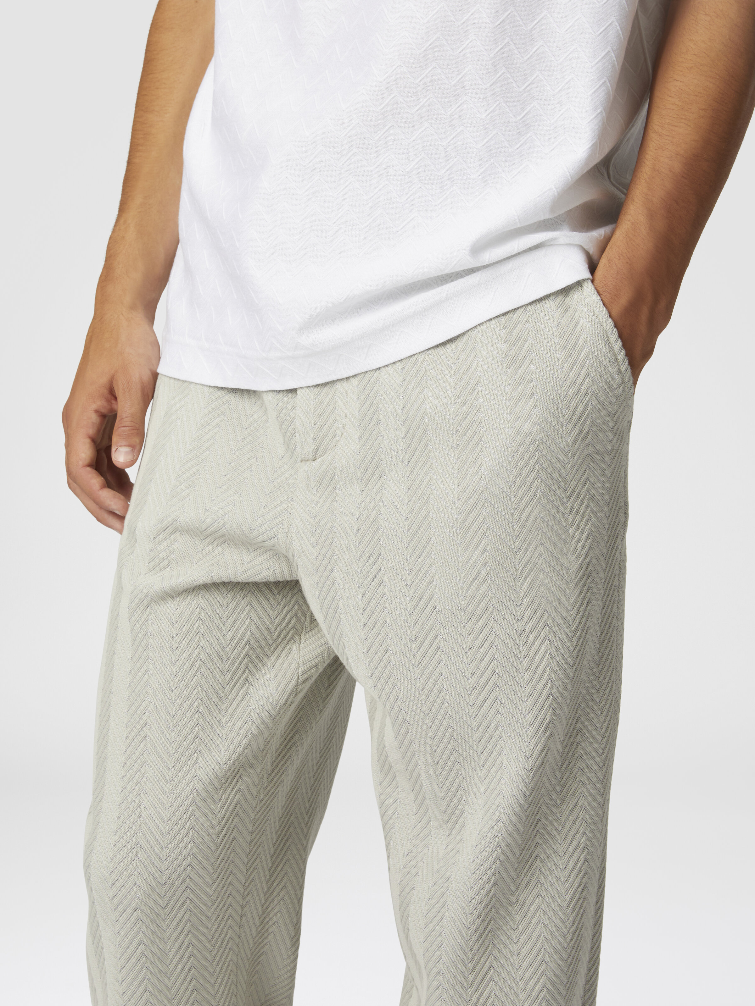 Pantalones clásicos de algodón y viscosa zigzag, Plateado - 4