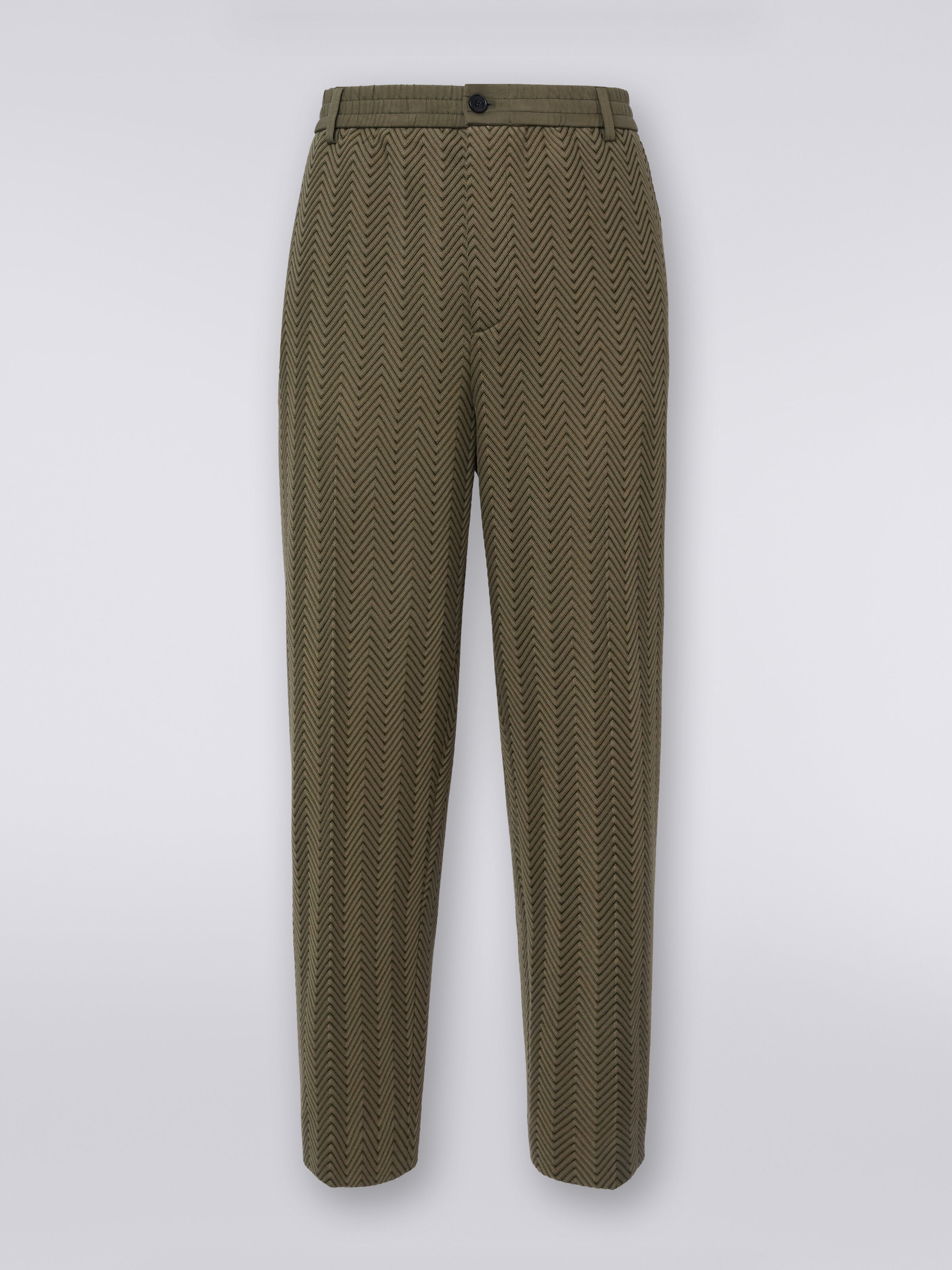 Pantalones clásicos de algodón y viscosa zigzag , Verde  - 0