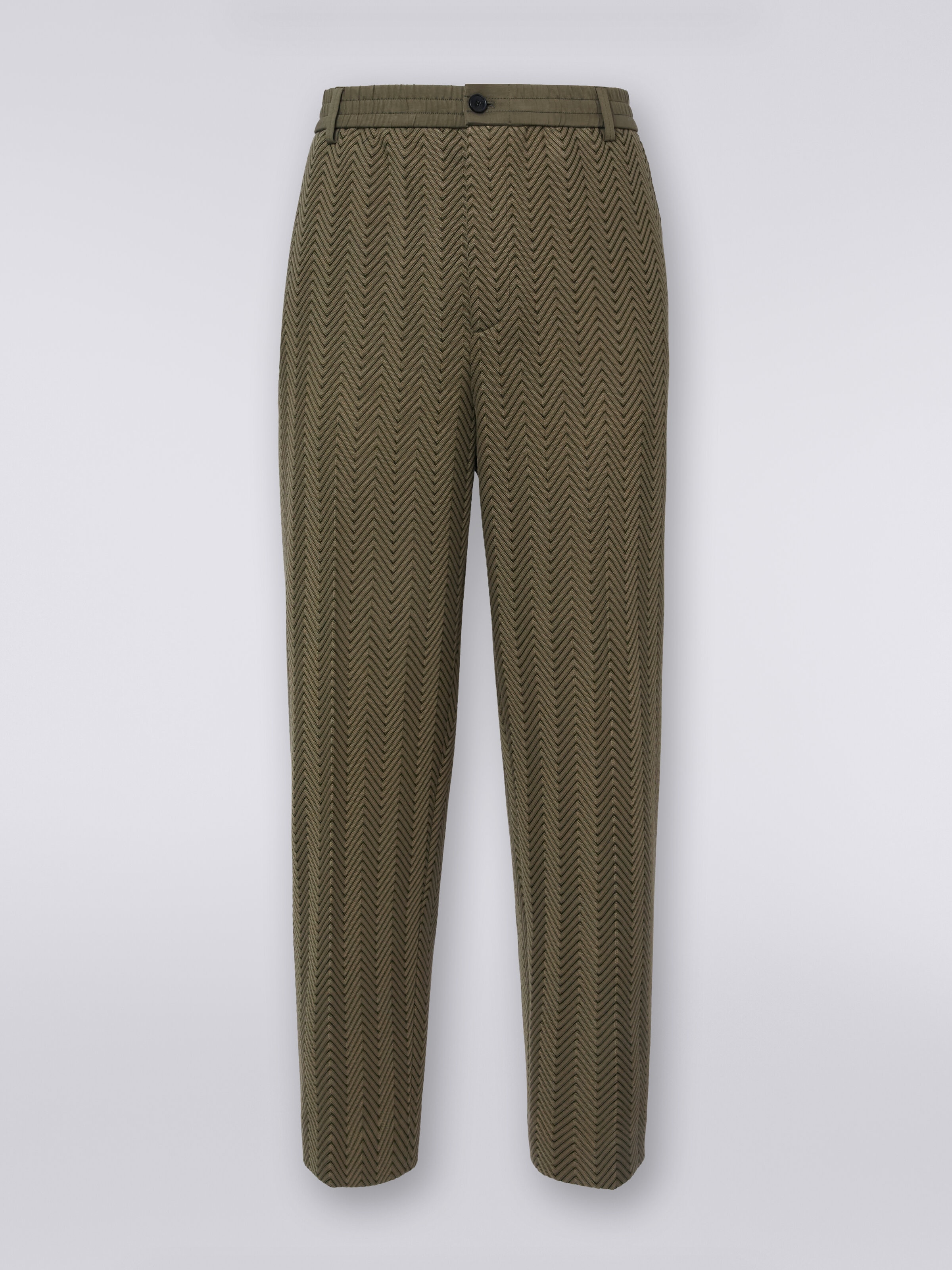 Classic cotton and viscose zigzag trousers , Green  - 0