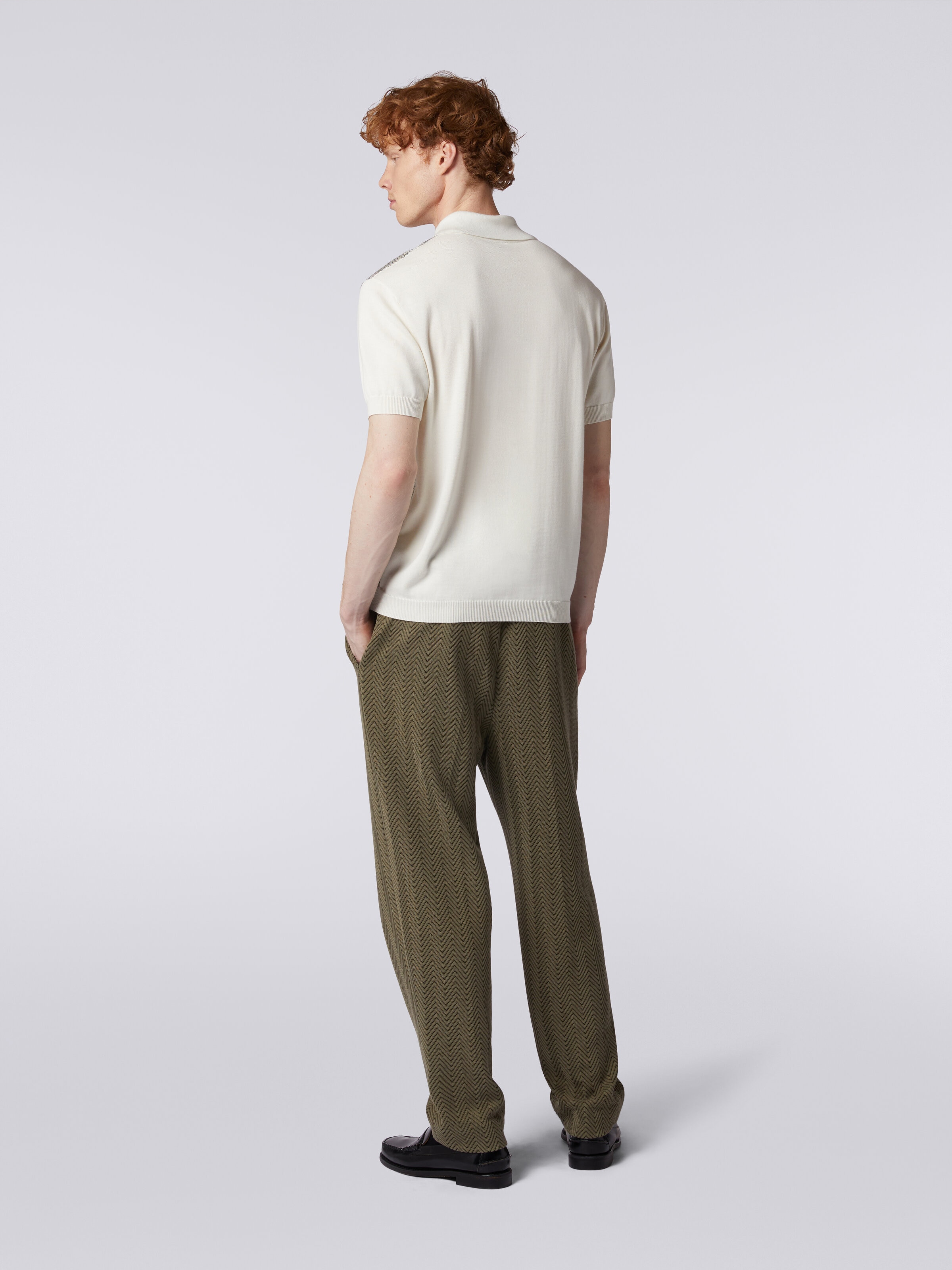 Pantalon classique en coton et viscose à zig zag , Vert  - 3
