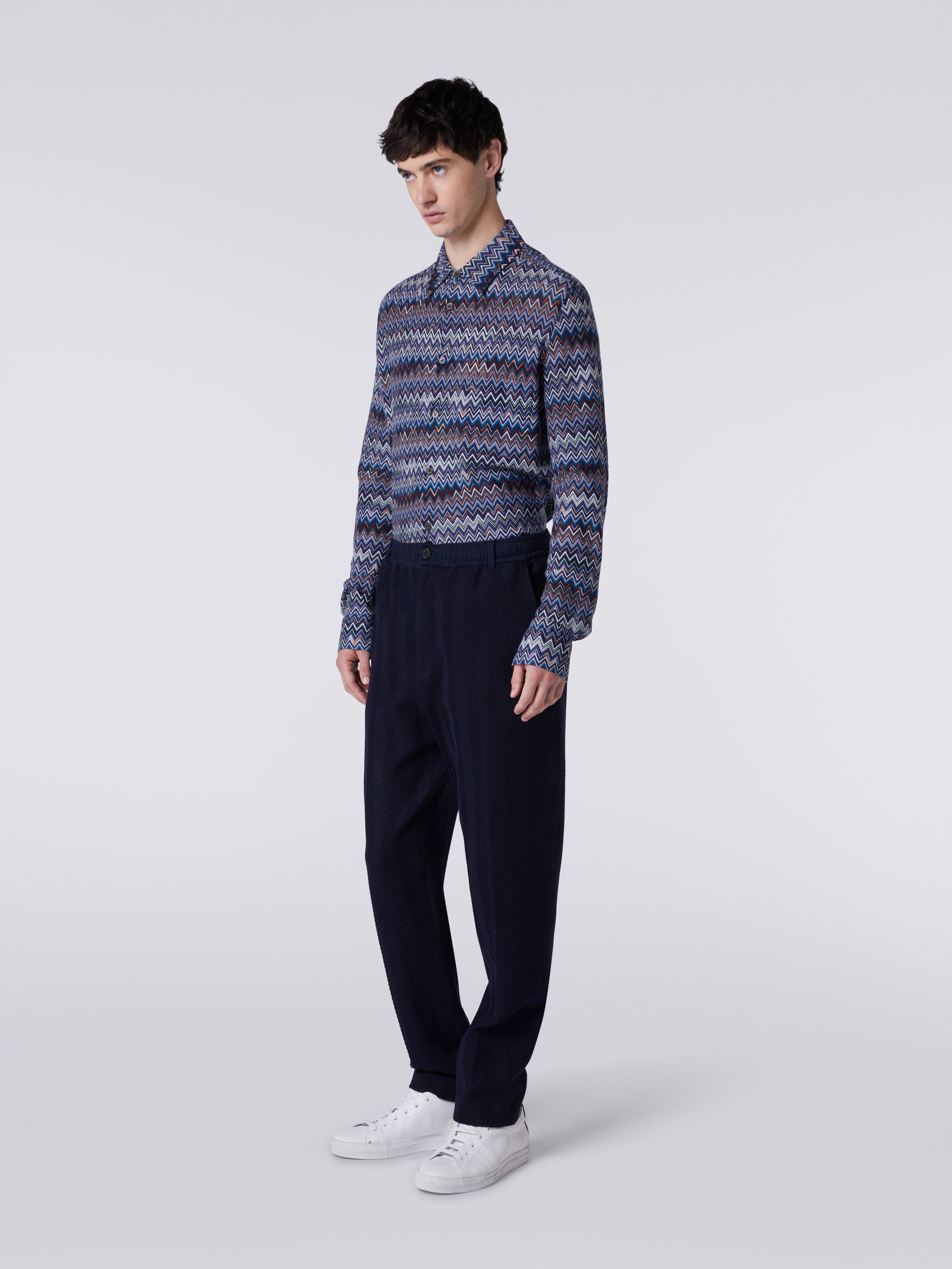 Classic cotton and viscose zigzag trousers , Multicoloured  - 2