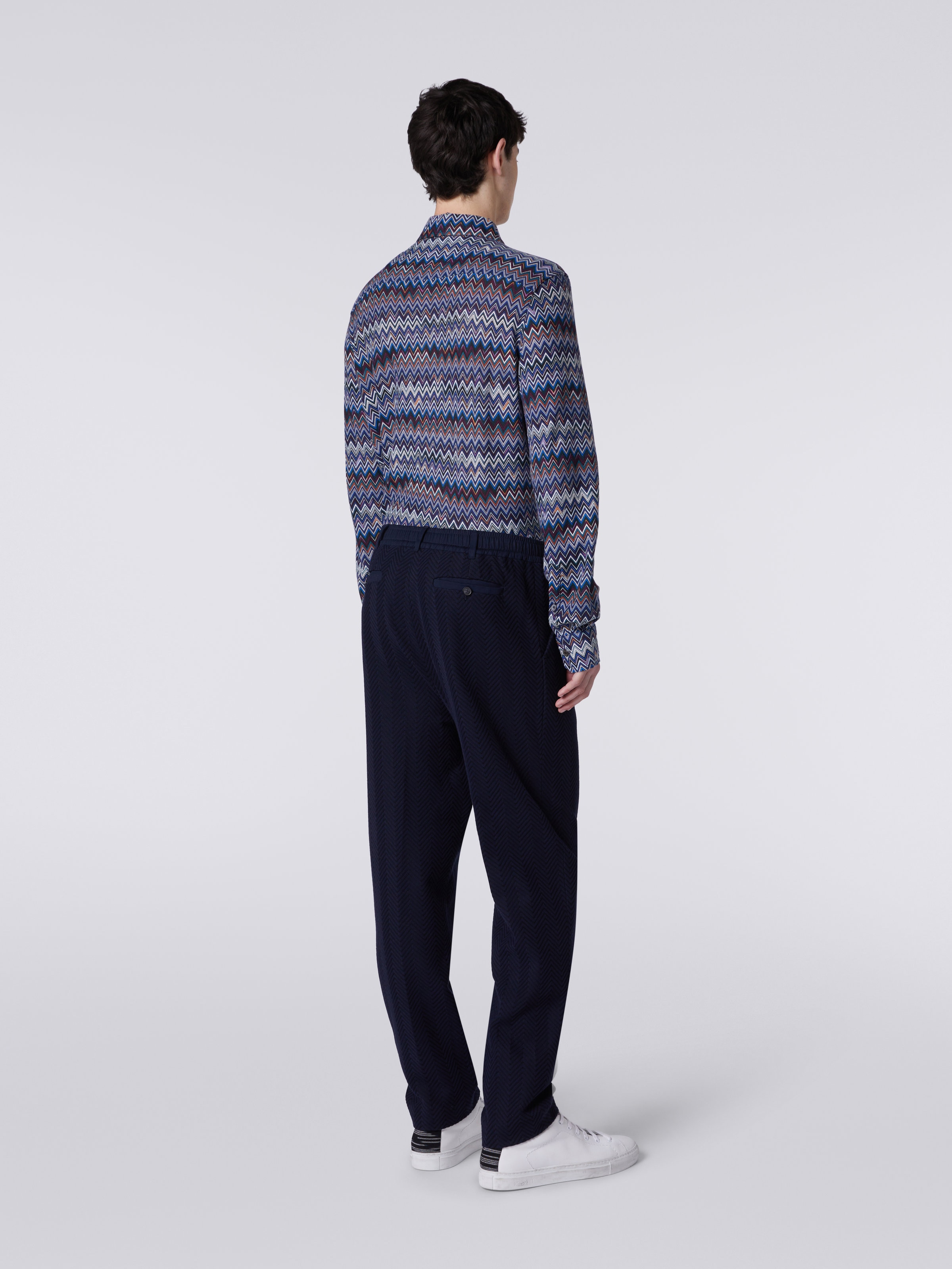 Classic cotton and viscose zigzag trousers, Blue - 3