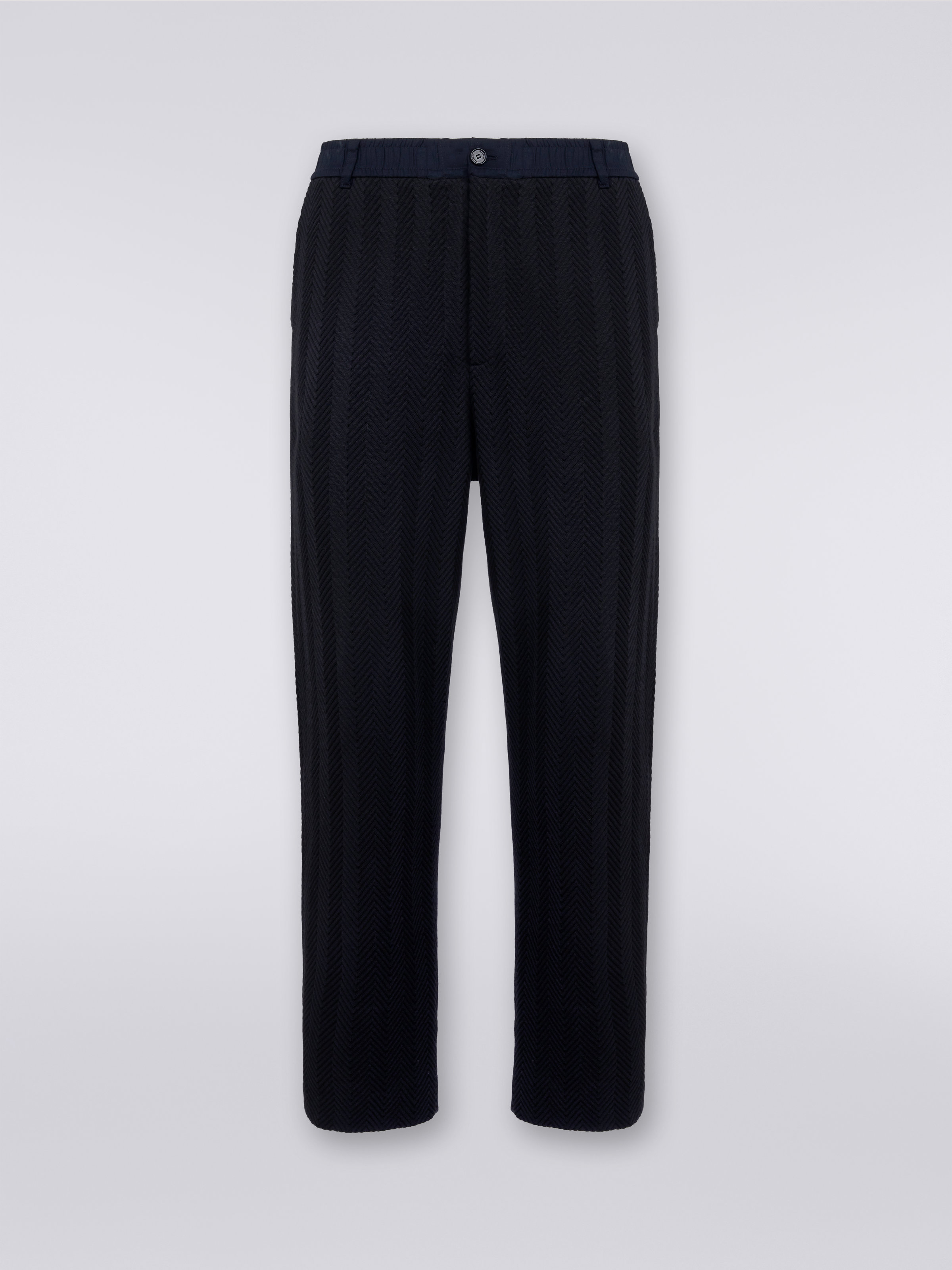 Classic cotton and viscose zigzag trousers , Black    - 0