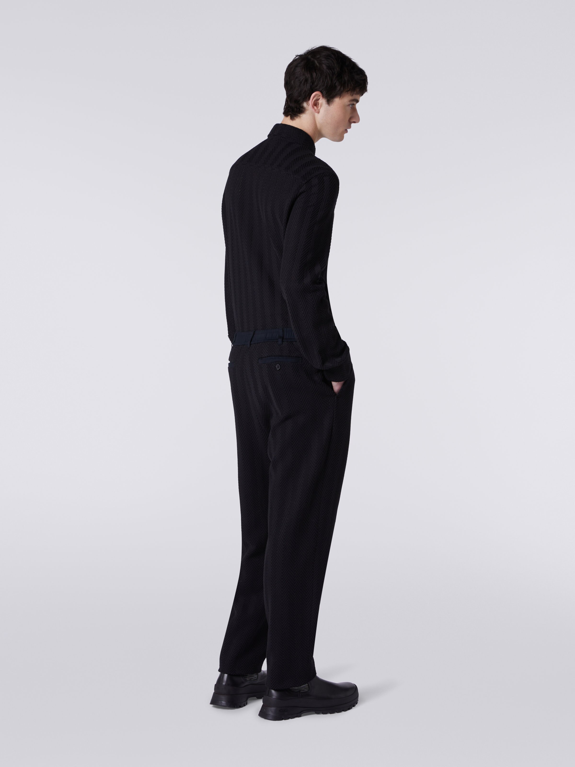 Classic cotton and viscose zigzag trousers, Black    - 3