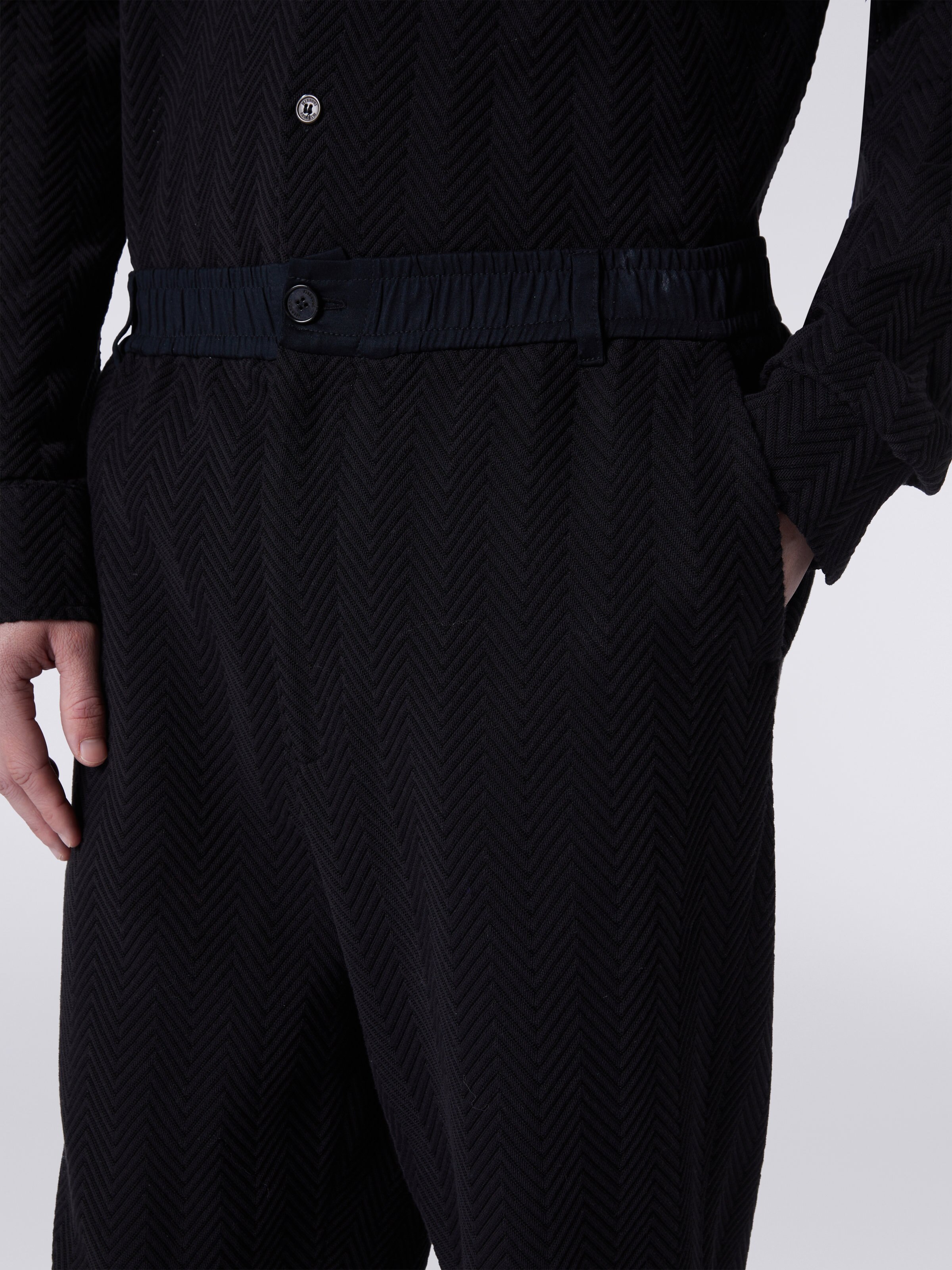 Classic cotton and viscose zigzag trousers, Black    - 4