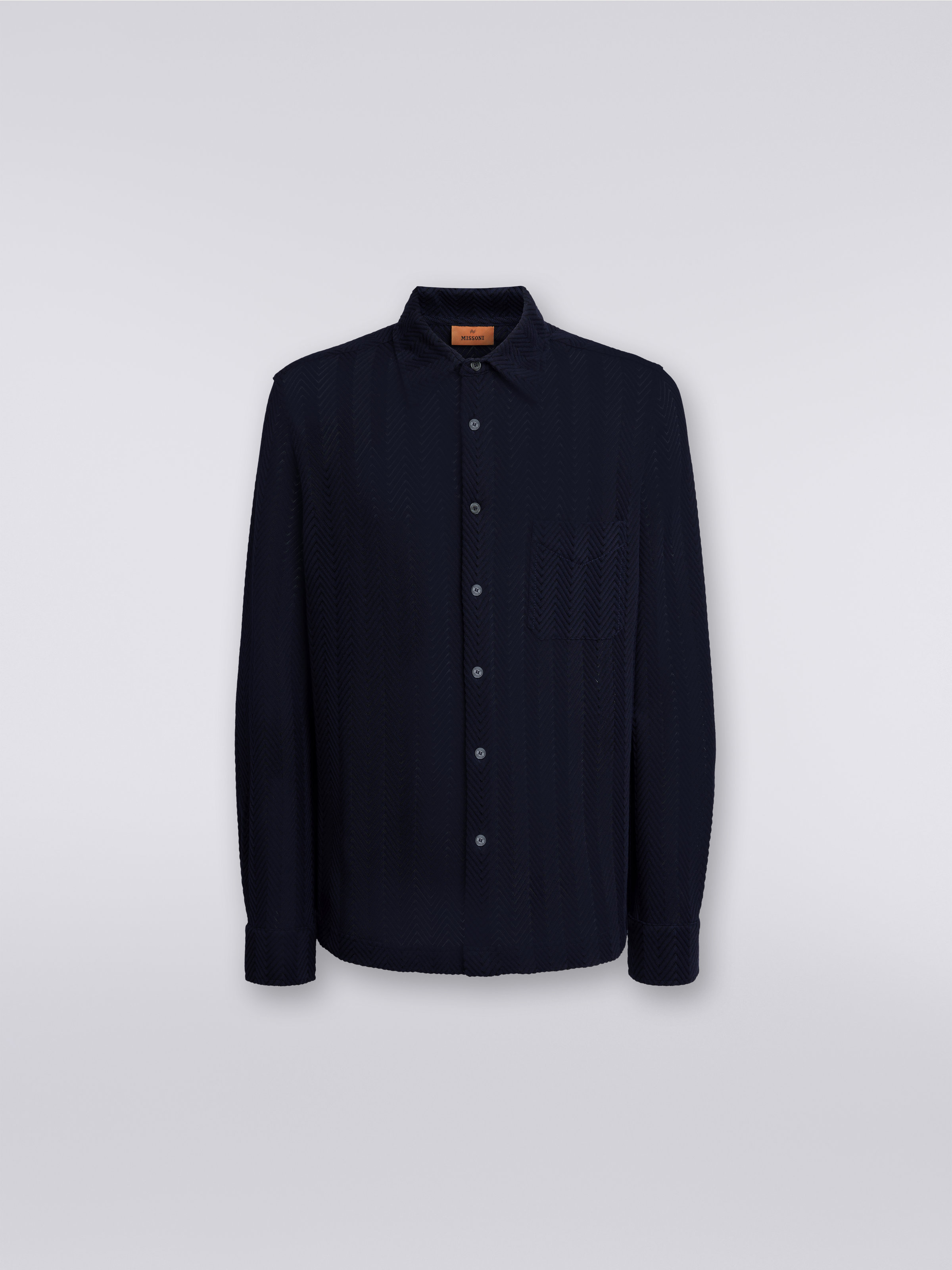 Camisa de algodón y viscosa a espigas, Azul Oscuro - 0