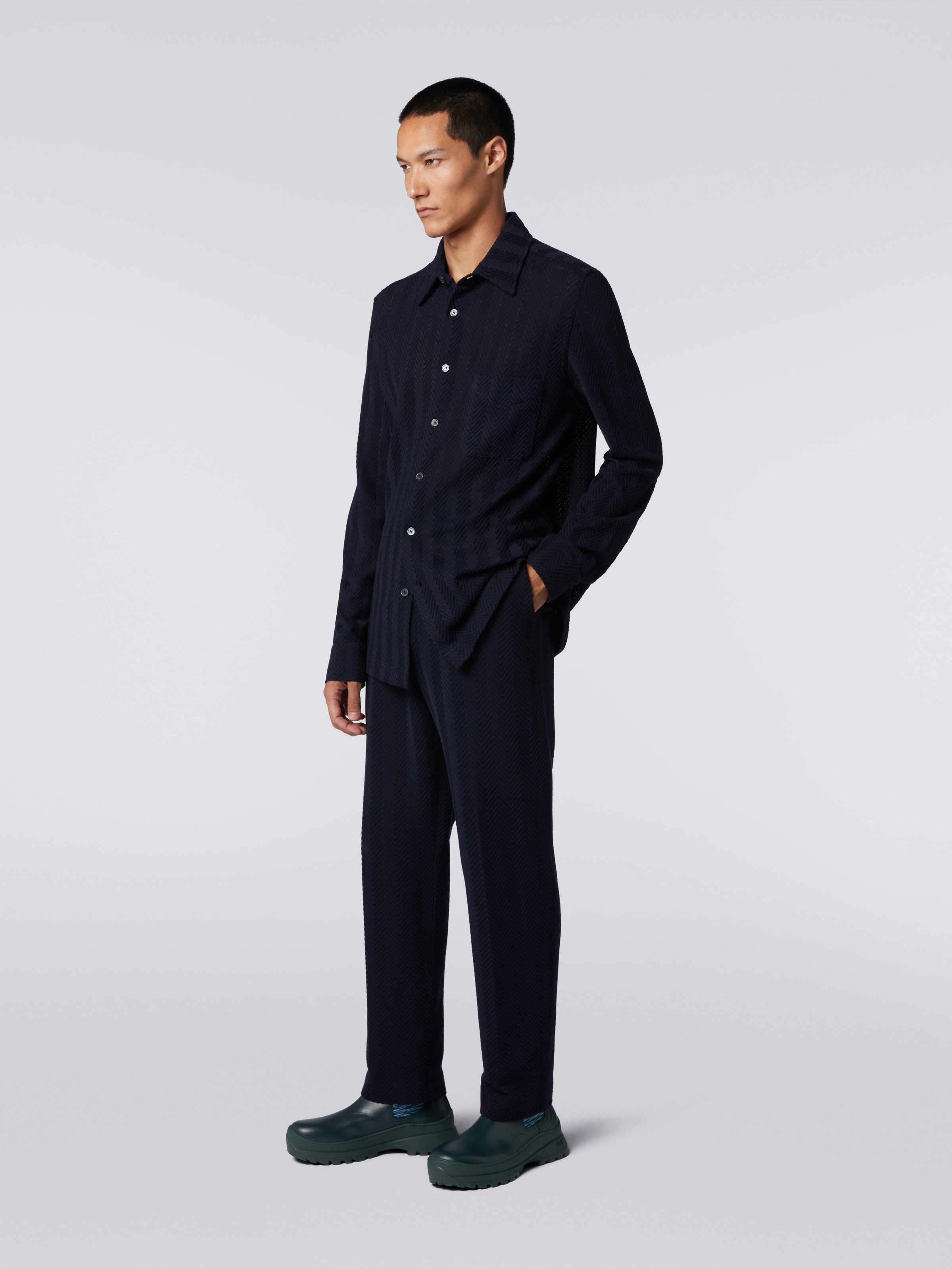 Camisa de algodón y viscosa a espigas, Azul Oscuro - 2