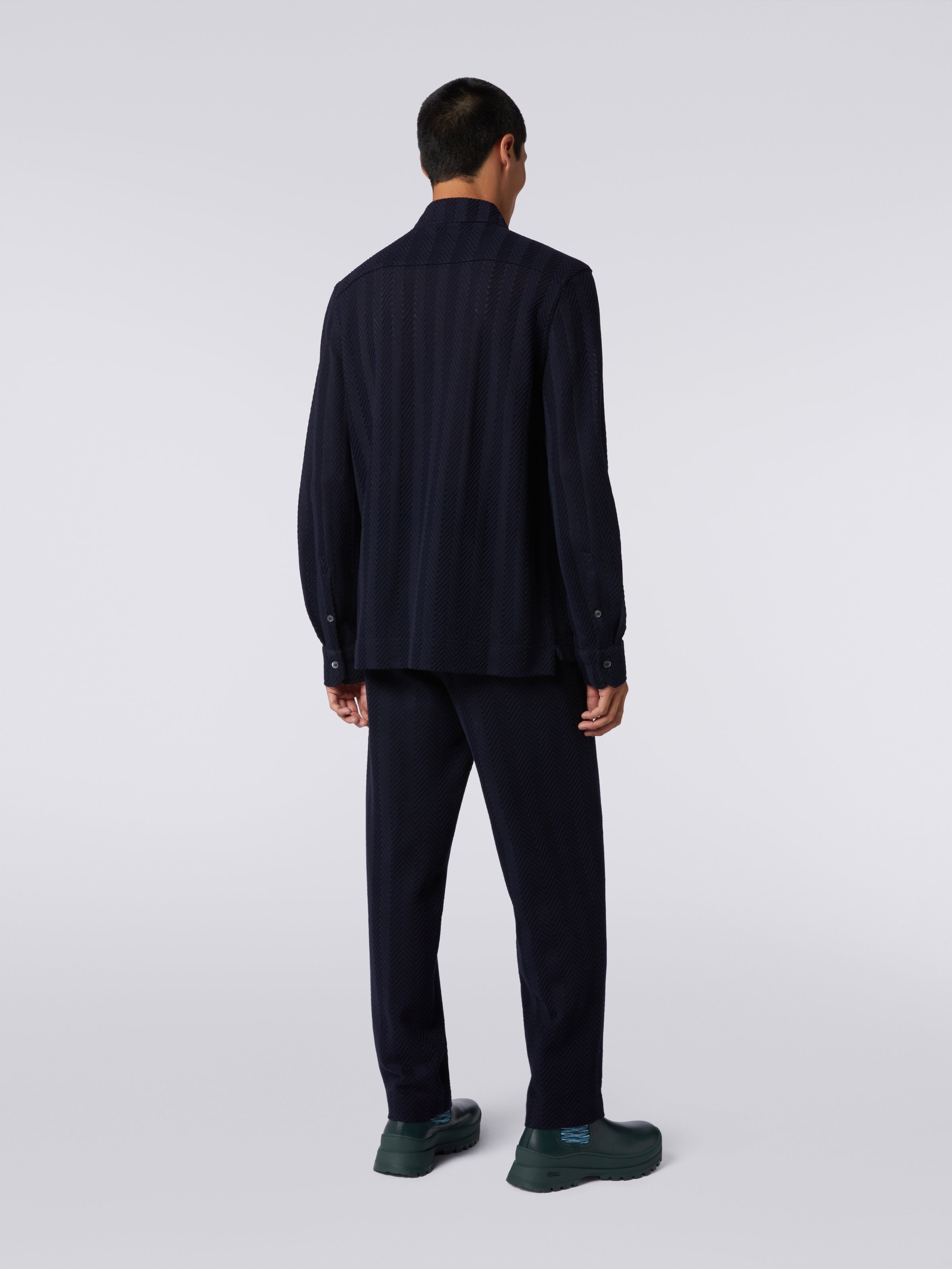 Camisa de algodón y viscosa a espigas, Azul Oscuro - 3