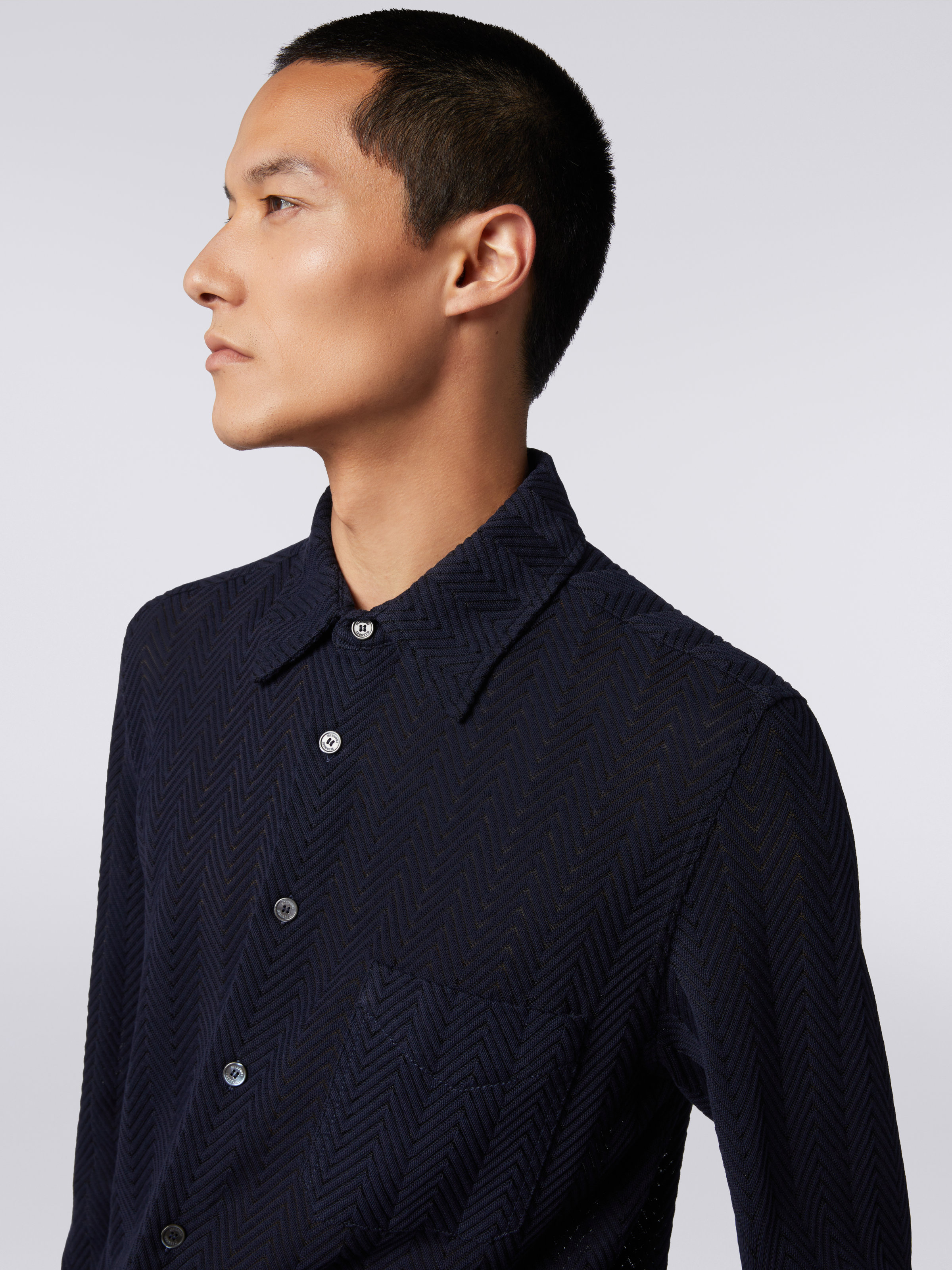 Camisa de algodón y viscosa a espigas, Azul Oscuro - 4