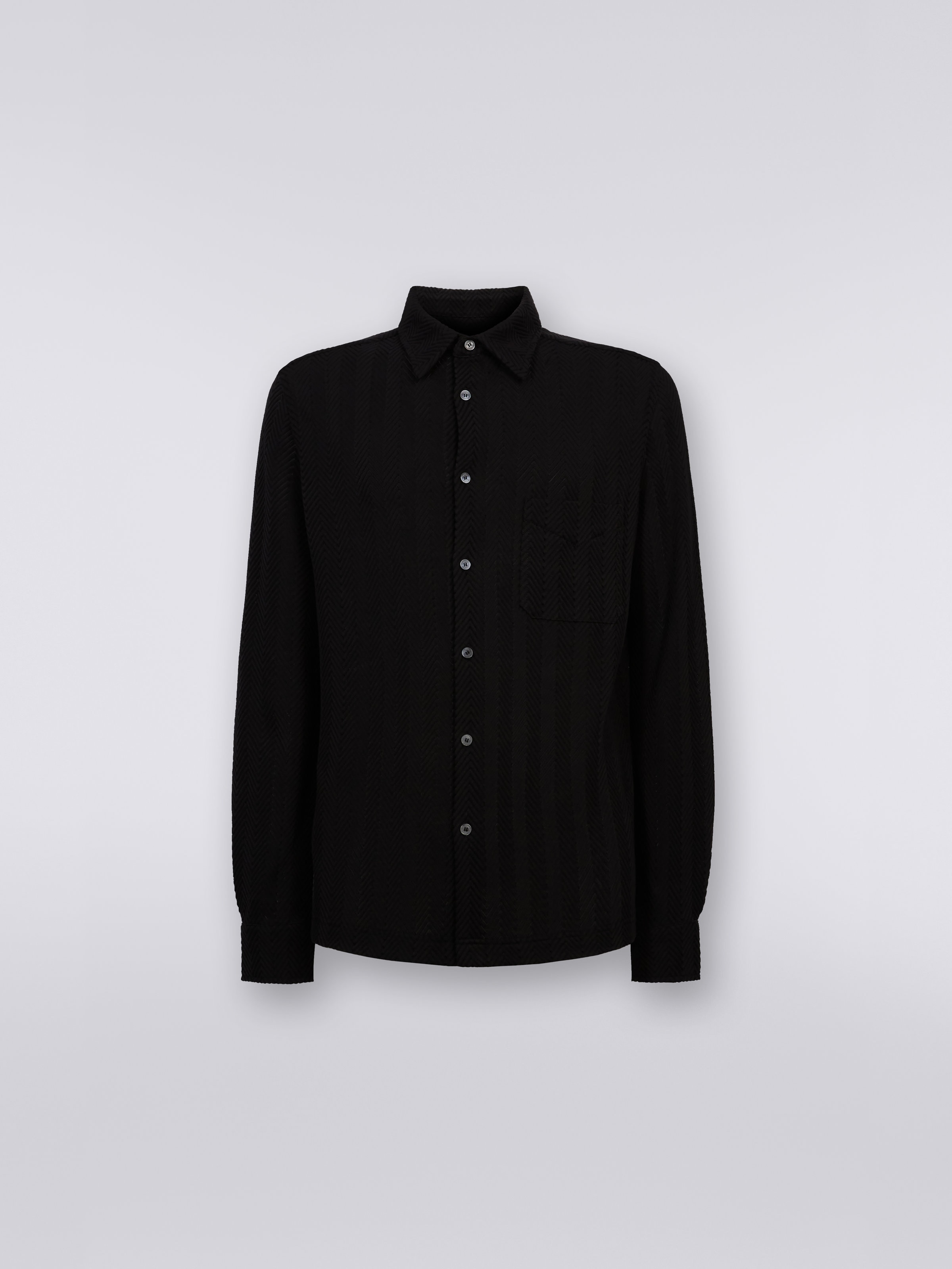 Camicia in cotone e viscosa chevron, Nero    - 0