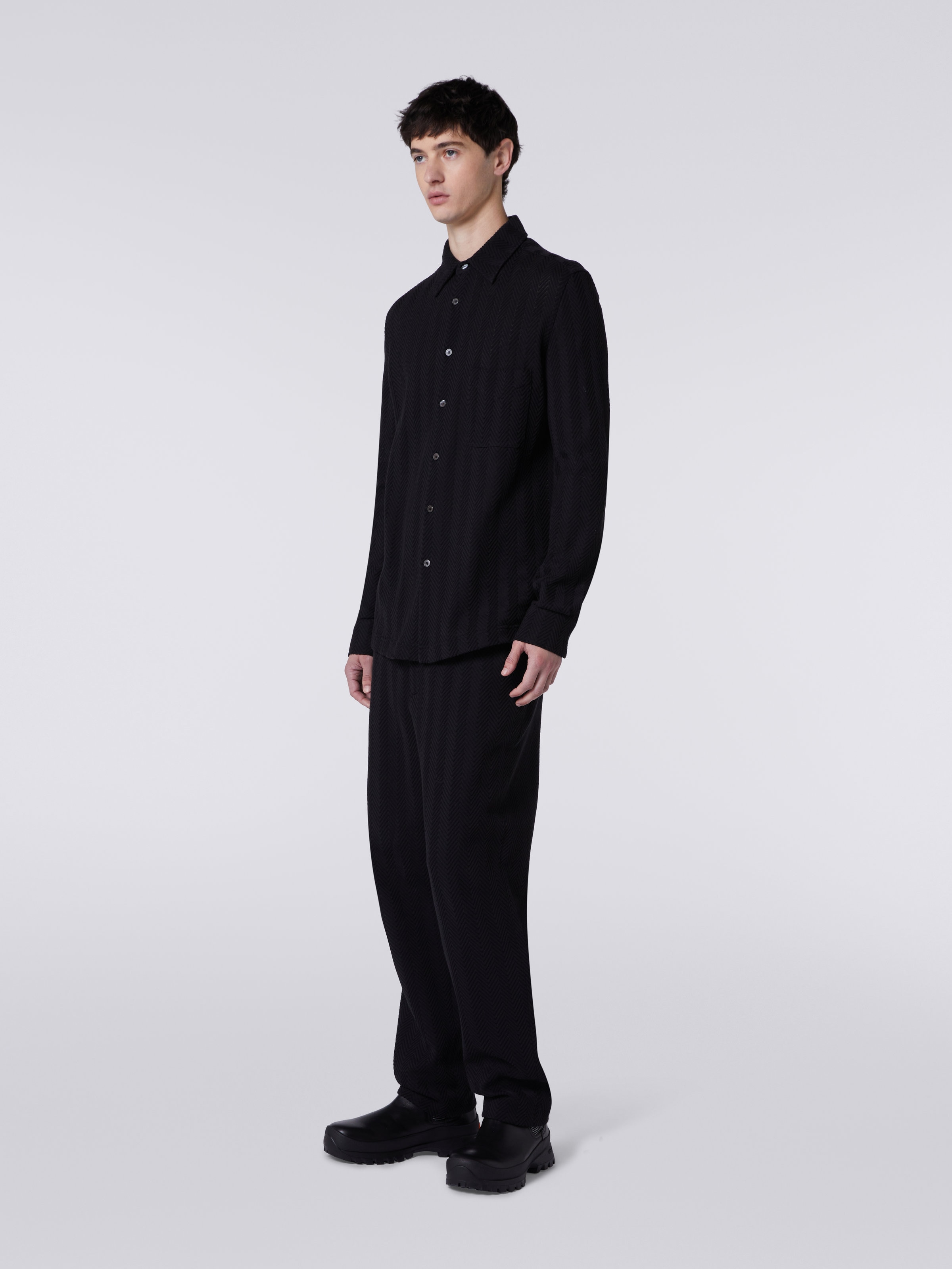 Camicia in cotone e viscosa chevron, Nero    - 2