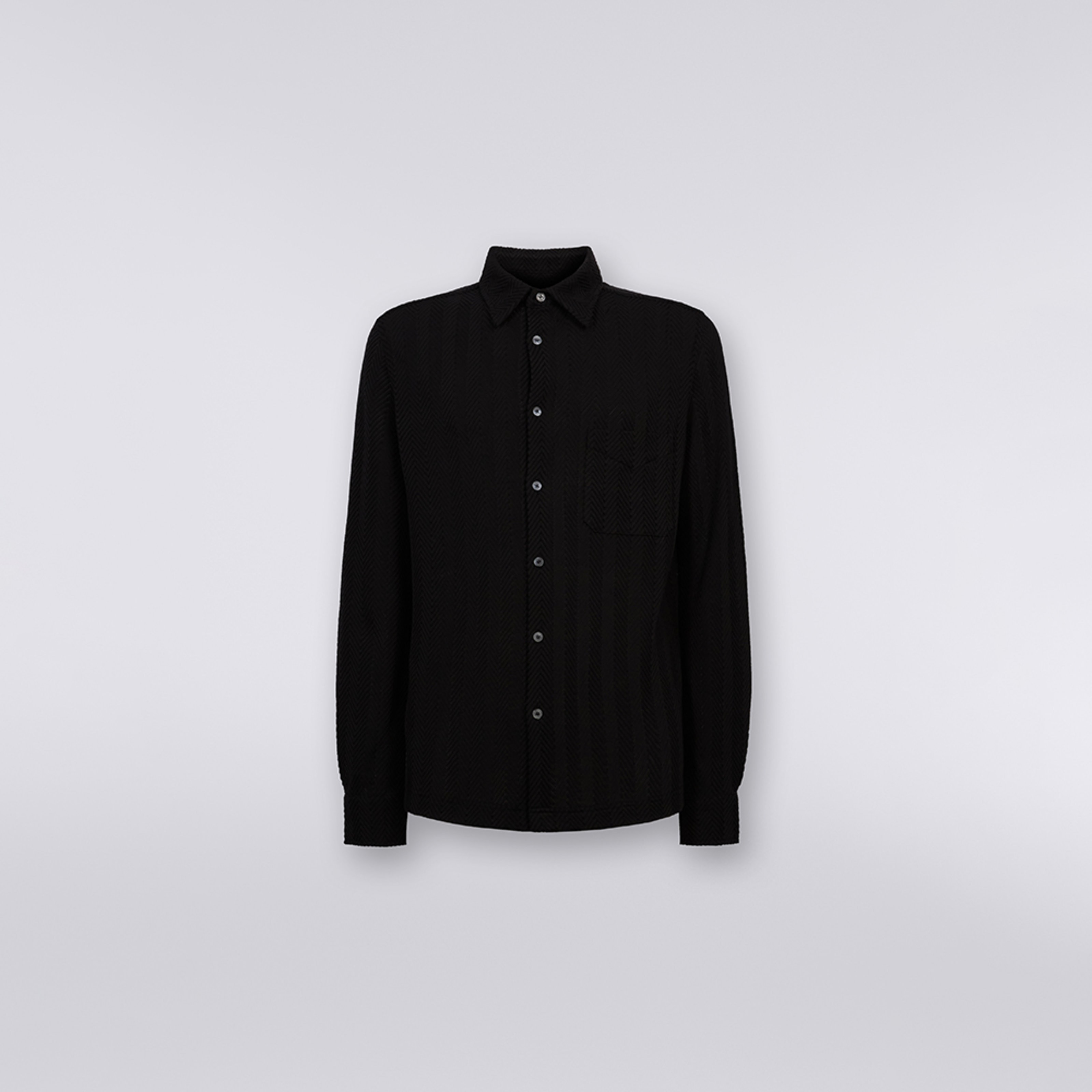 Camicia in cotone e viscosa chevron, Nero    - 5