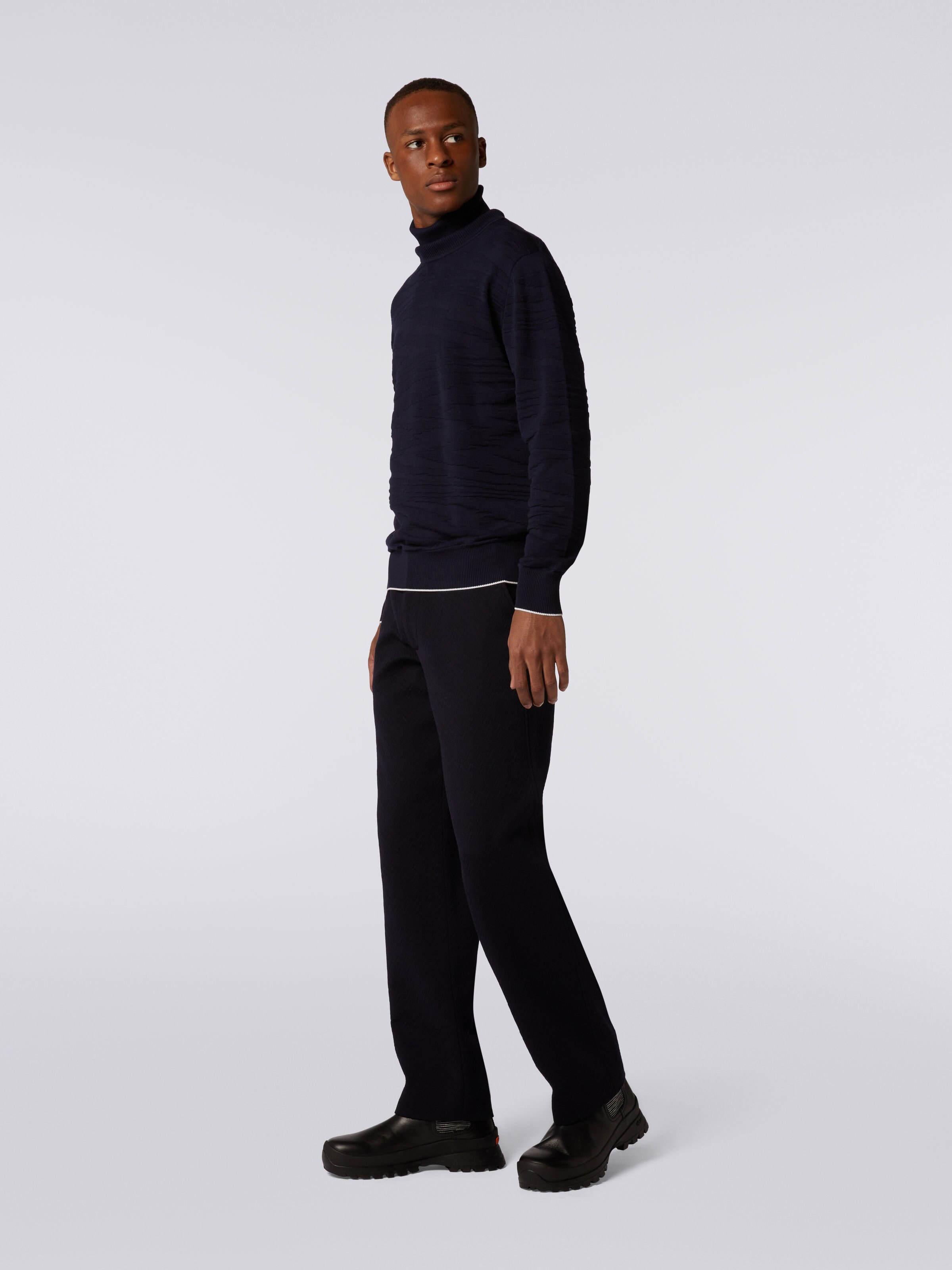Embossed wool and viscose high neck jumper, Navy Blue  - 2