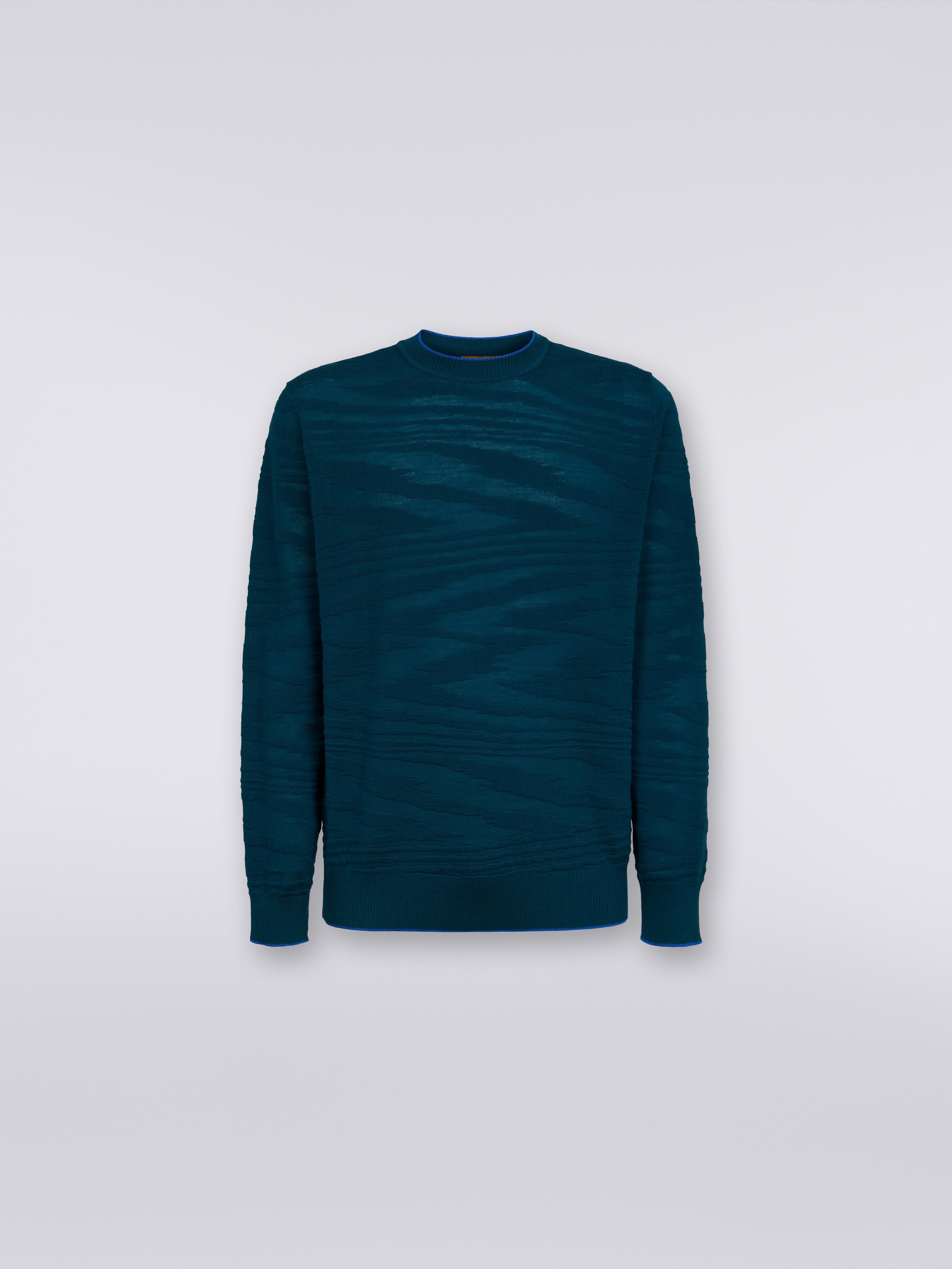 Embossed wool and viscose crew-neck pullover, Green  - 0