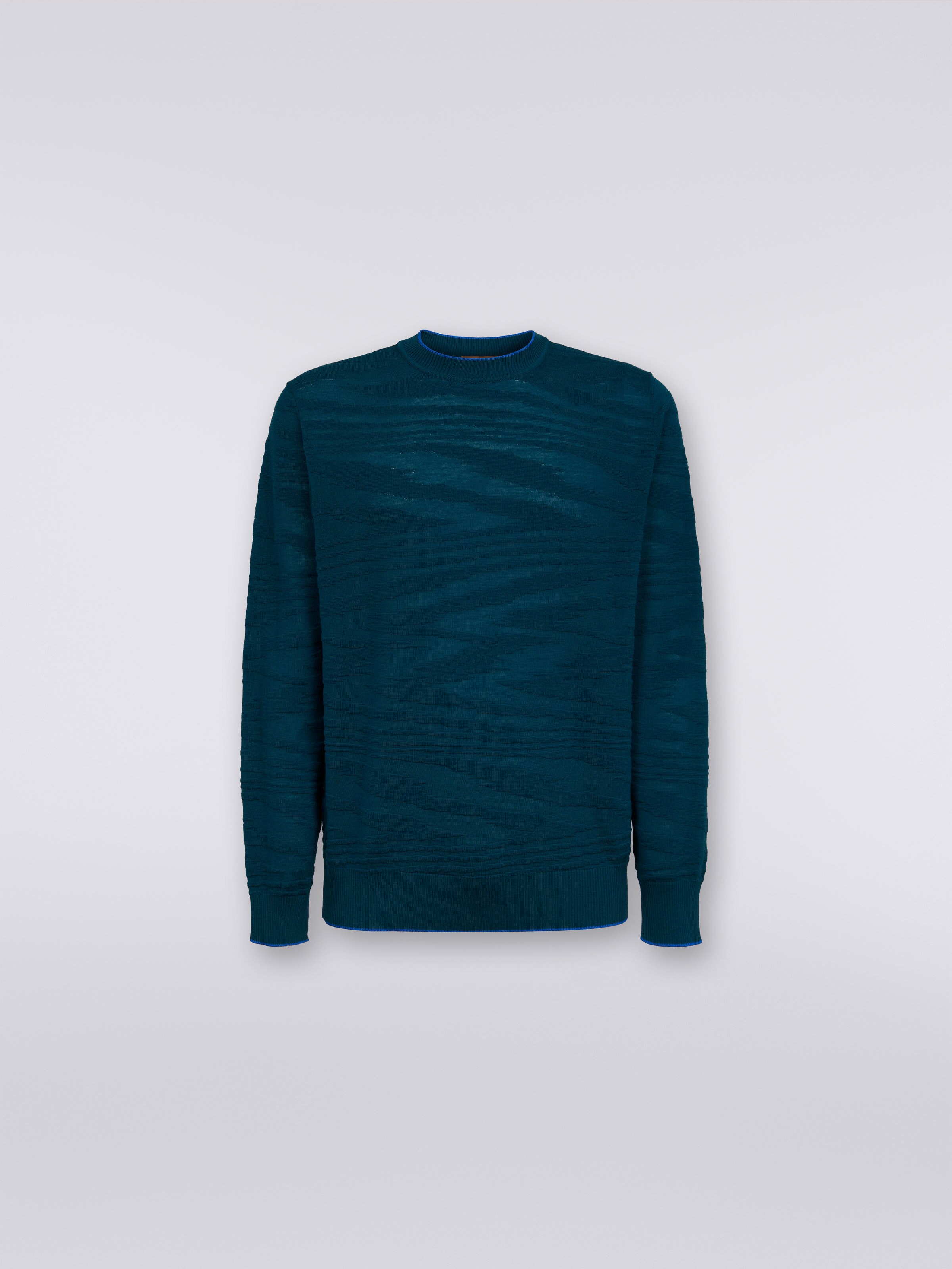 Embossed wool and viscose crew-neck pullover, Green - 0