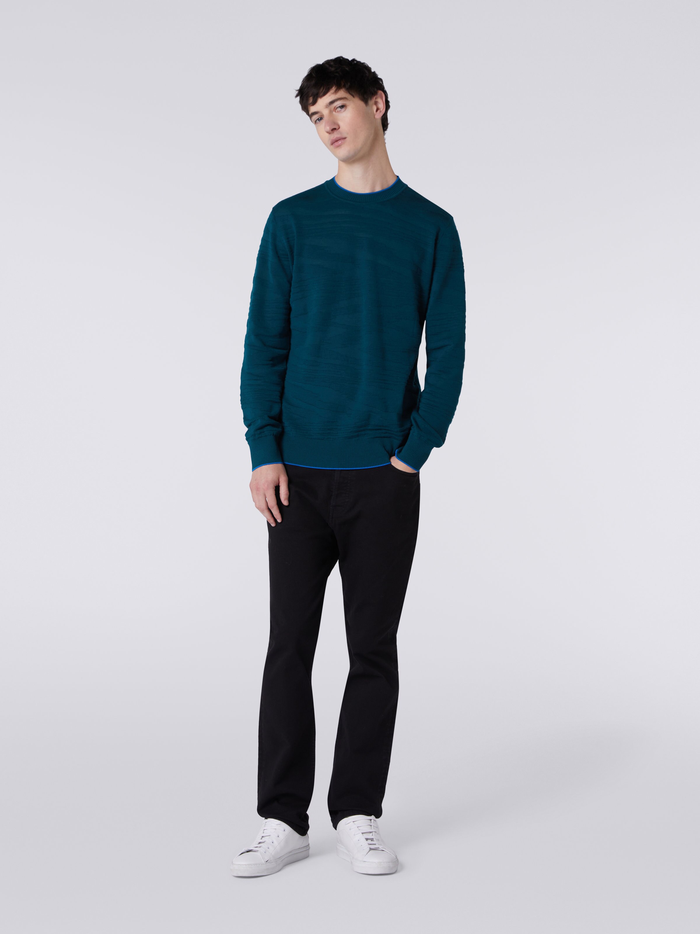 Embossed wool and viscose crew-neck pullover, Green  - 1