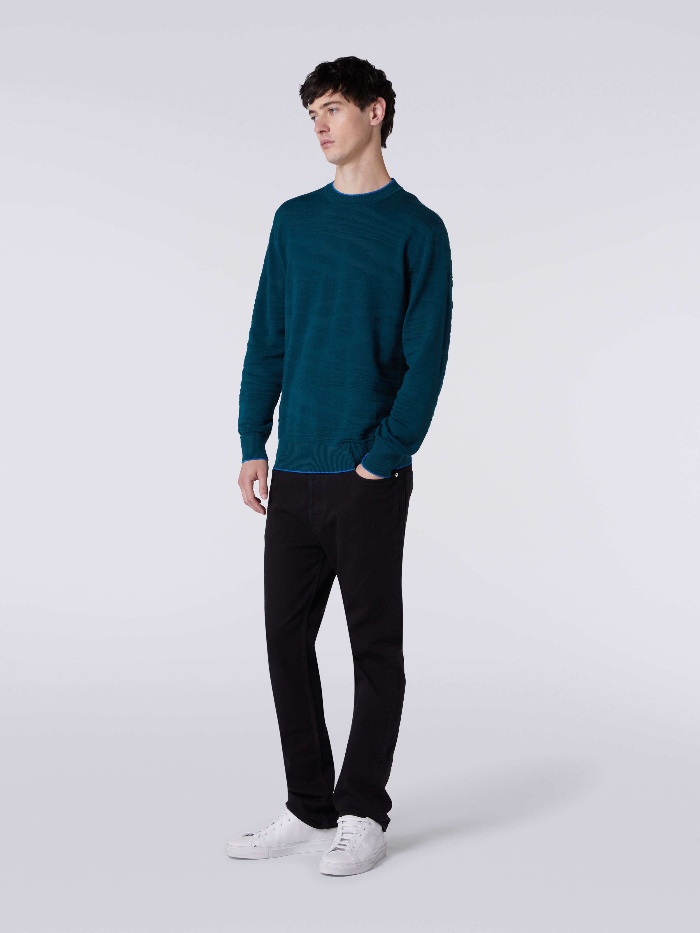 Embossed wool and viscose crew-neck pullover, Green  - 2