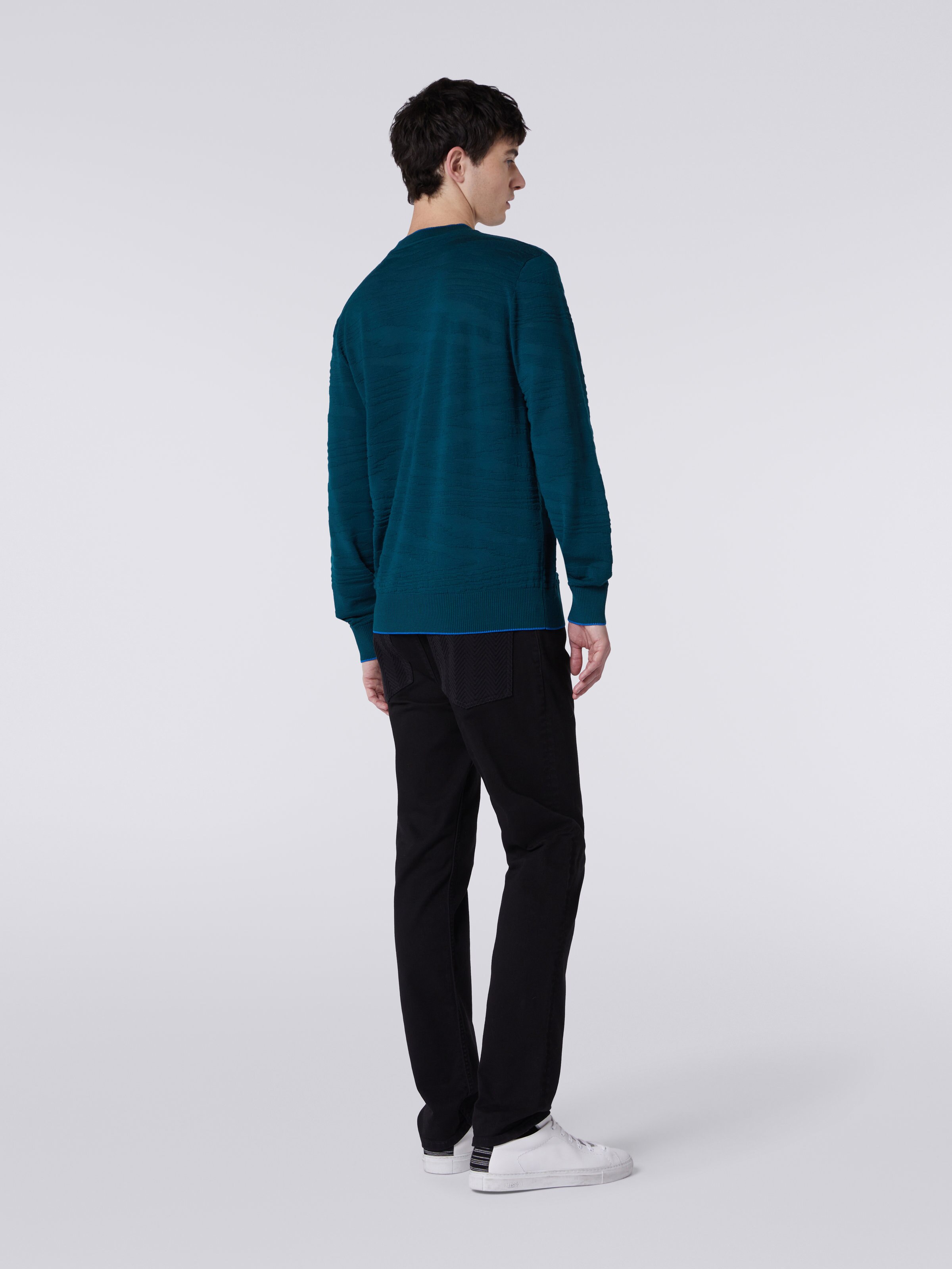 Embossed wool and viscose crew-neck pullover, Green  - 3