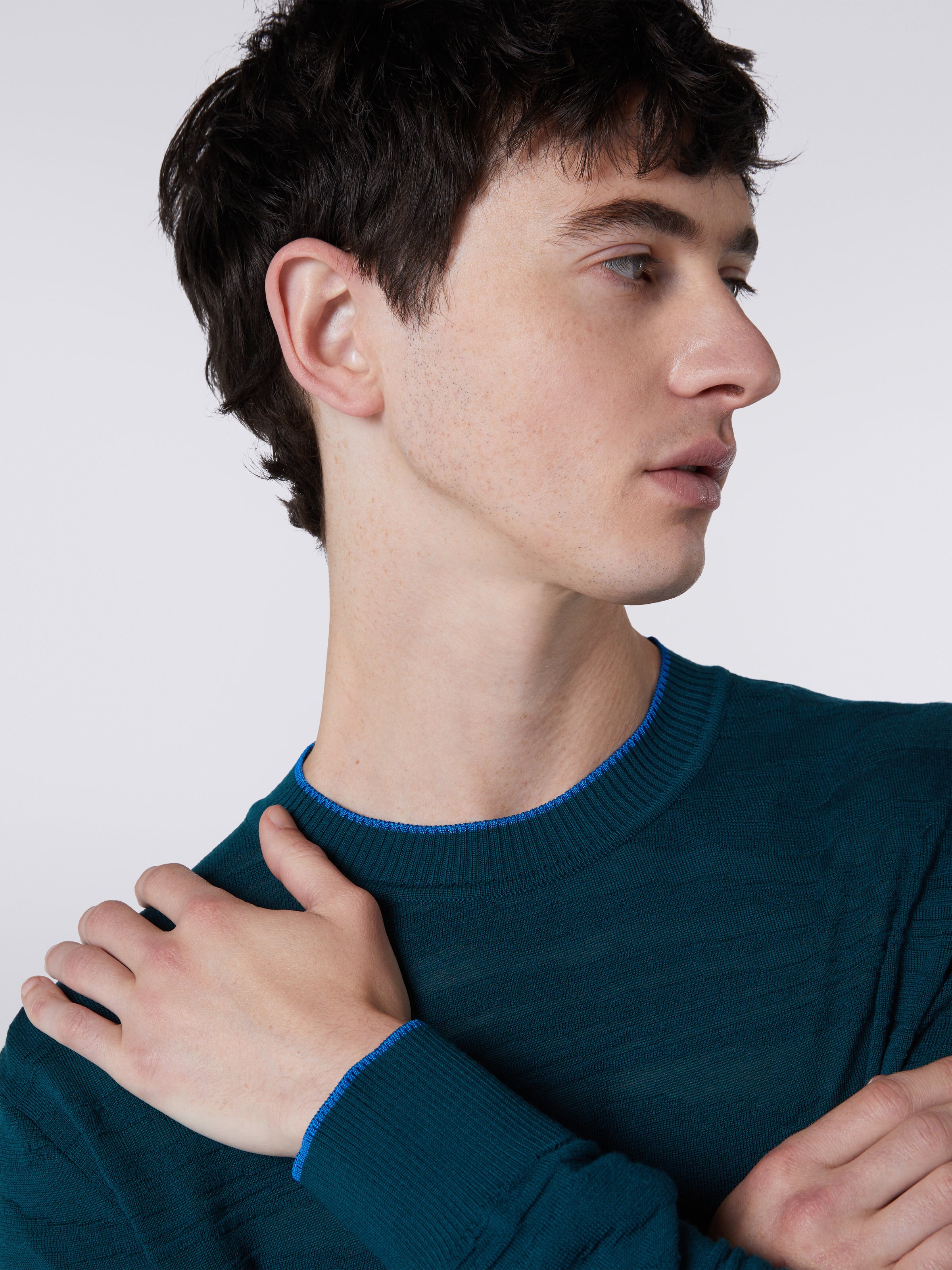 Embossed wool and viscose crew-neck pullover, Green - 4