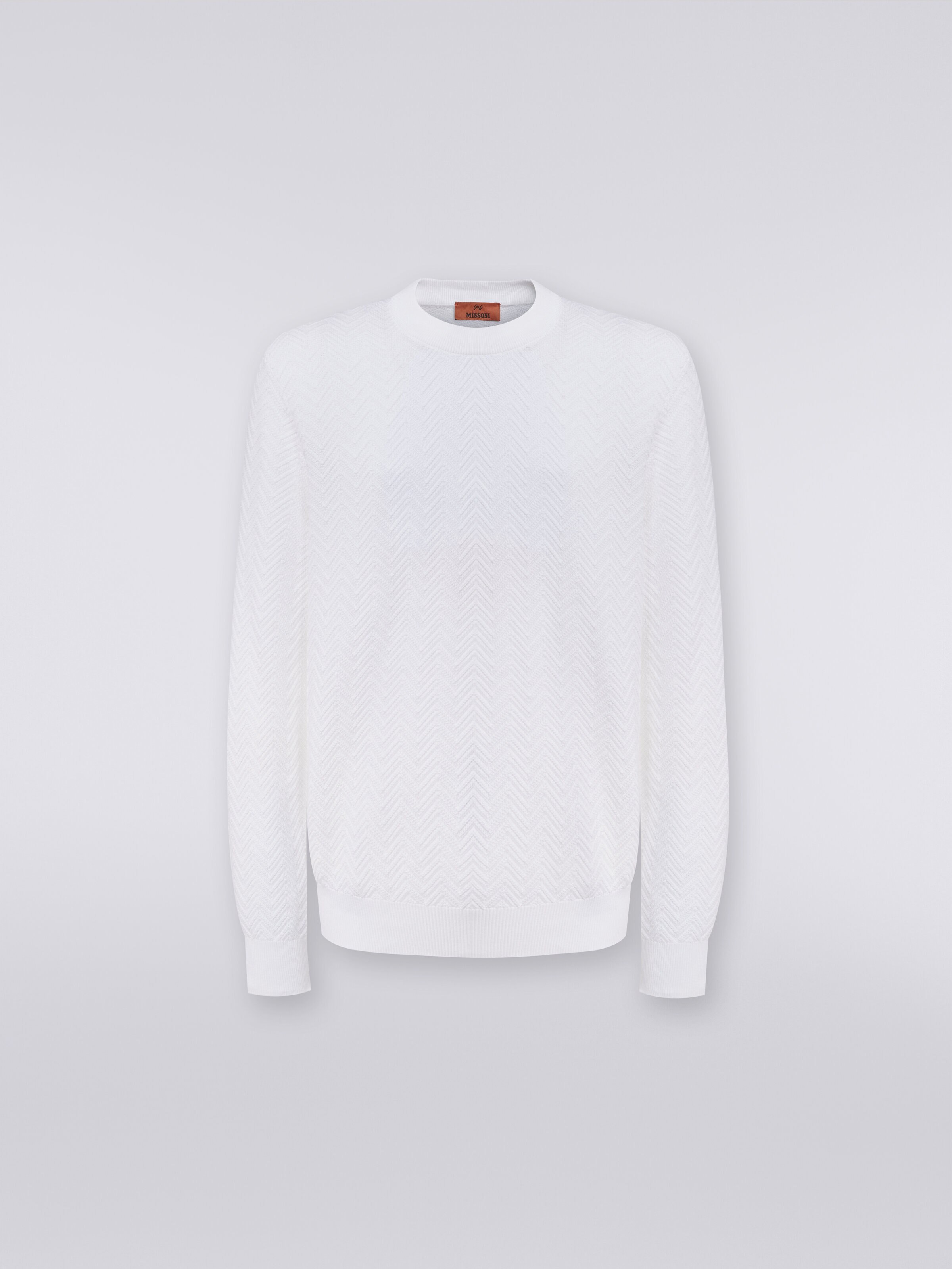 Cotton chevron crew-neck pullover, White  - 0