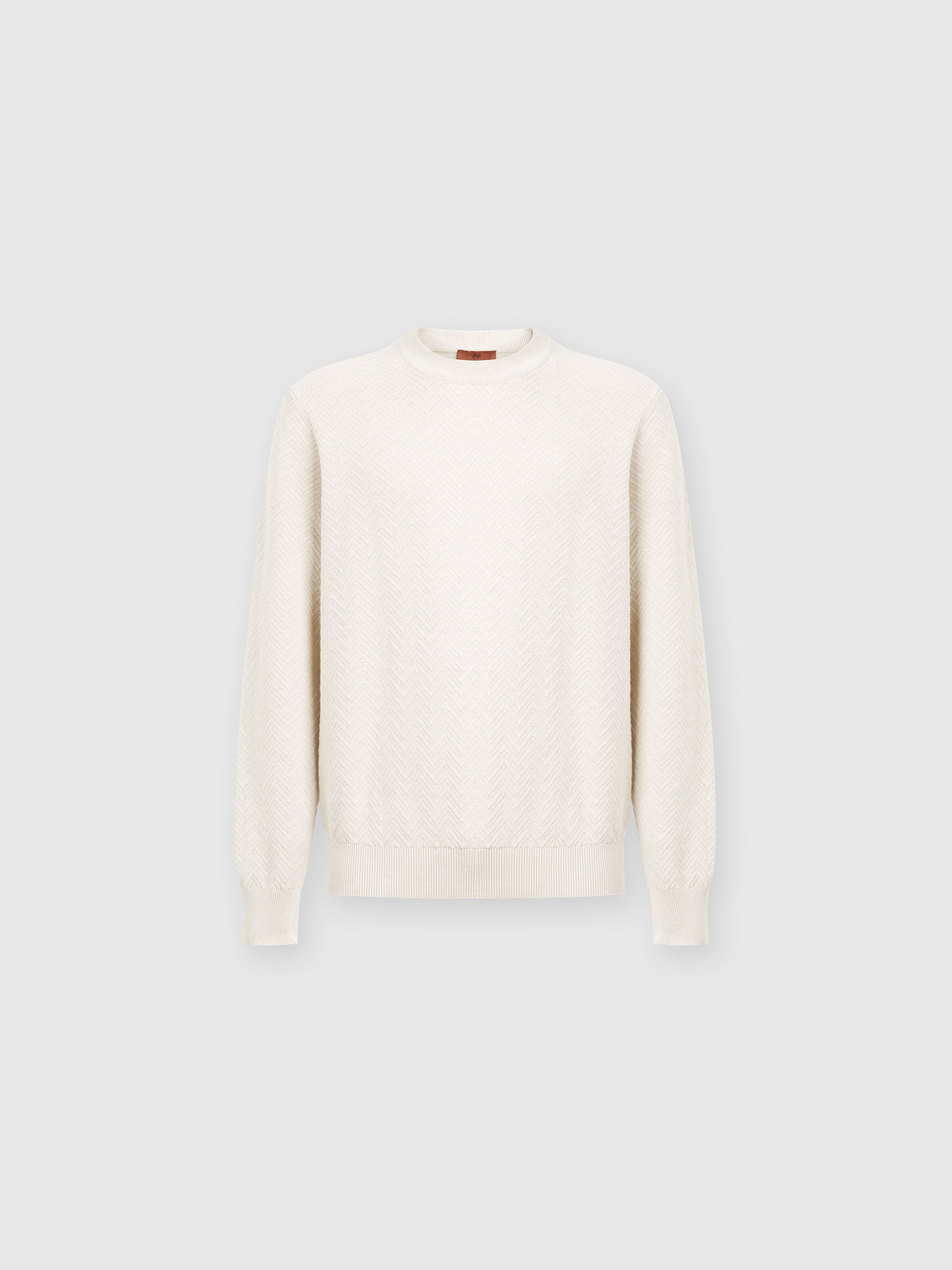 Jersey de cuello redondo en algodón a espigas, Beige - 0