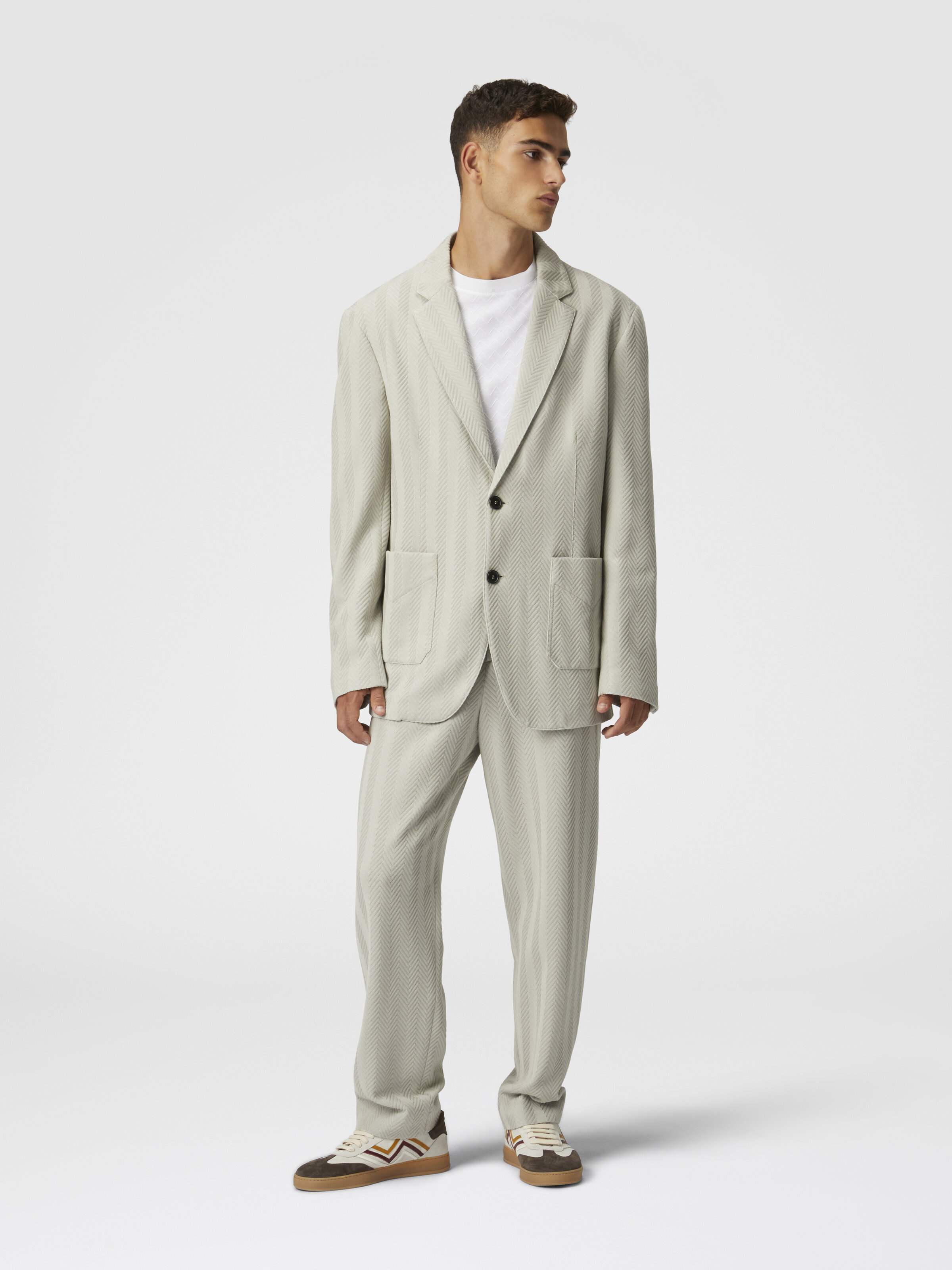 Zigzag cotton and viscose blazer, Silver - 1