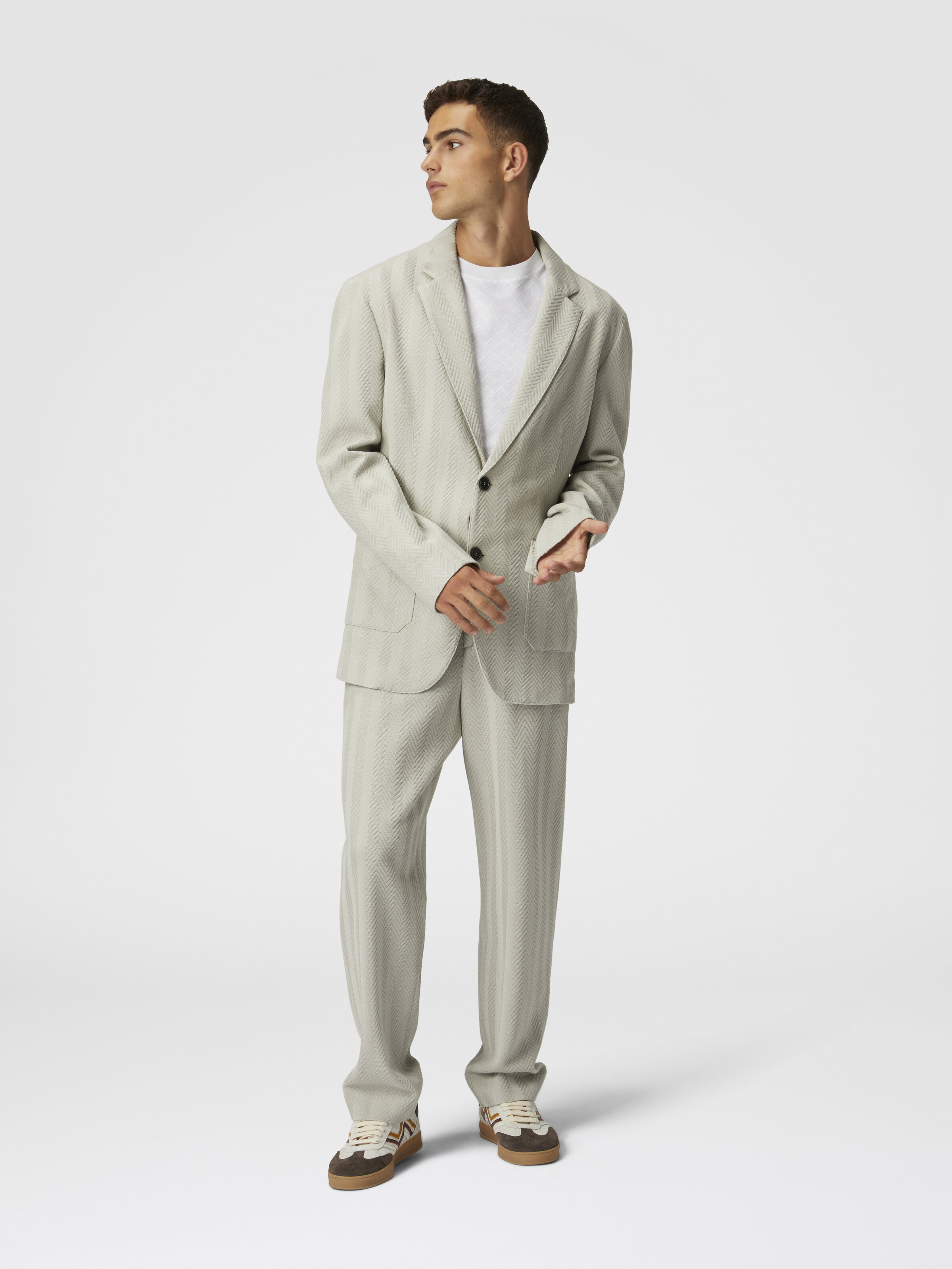 Zigzag cotton and viscose blazer, Silver - 3