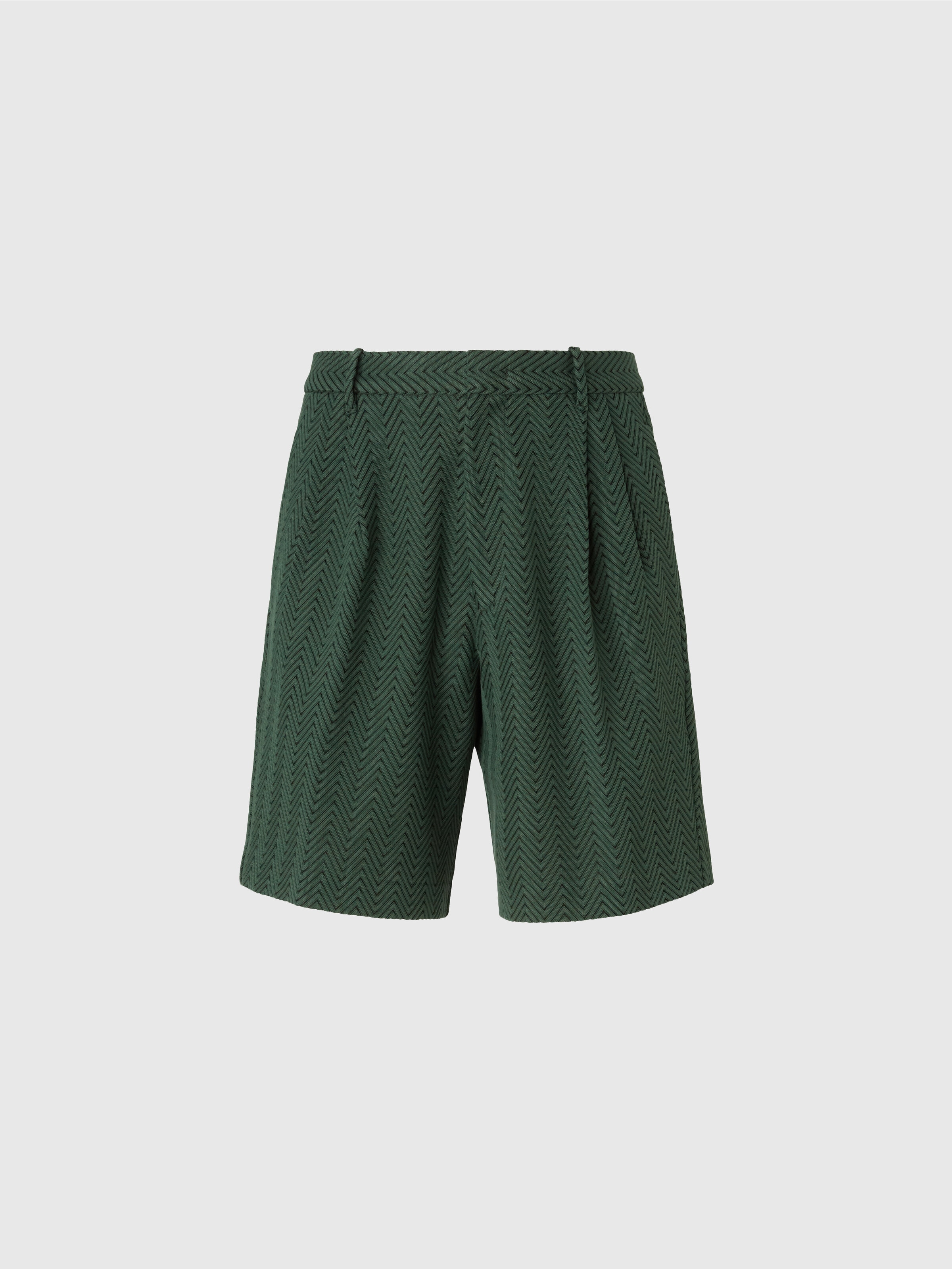 Pantalón corto de algodón y viscosa con zigzag tonal, Verde  - 0
