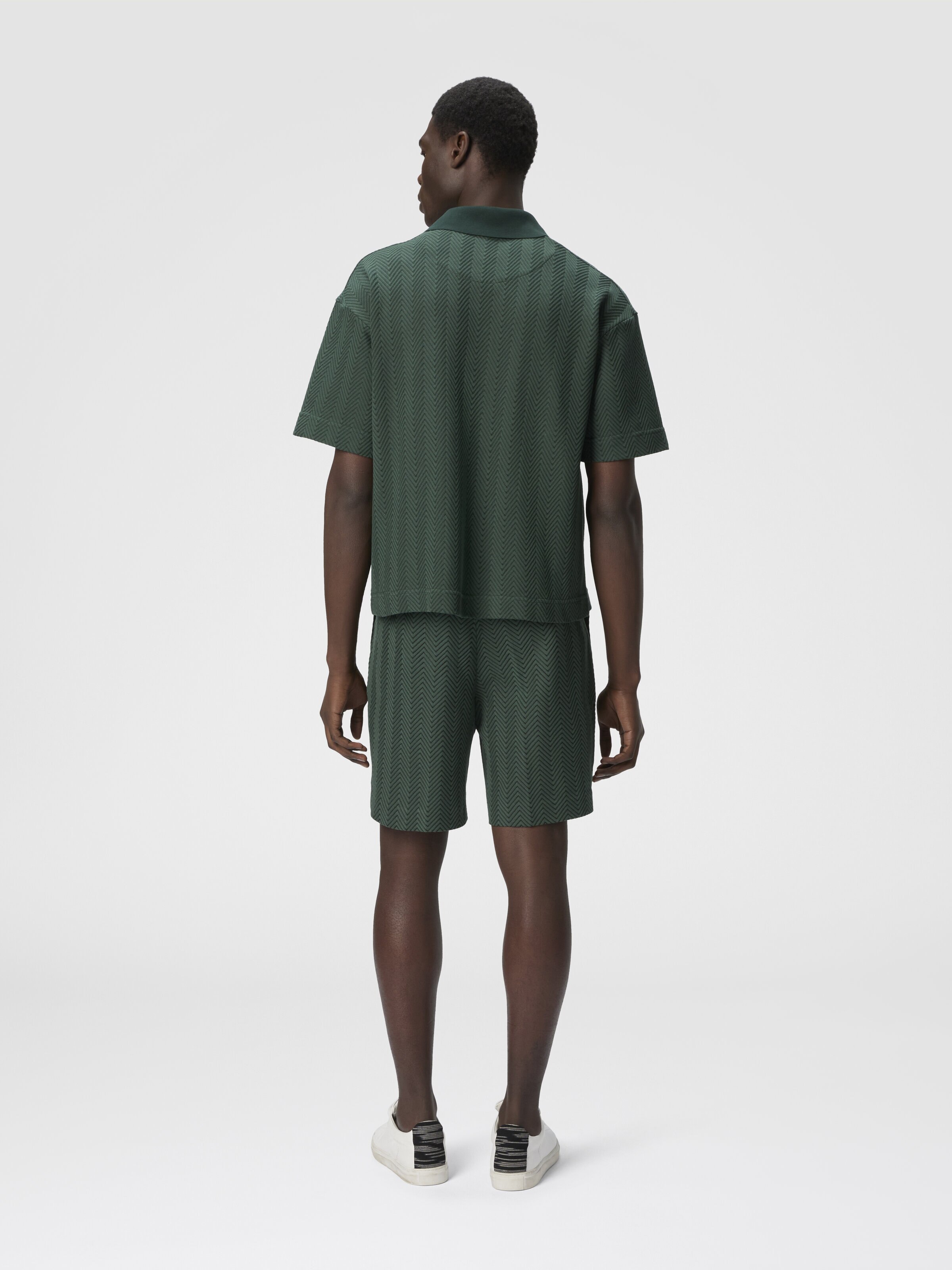 Pantalón corto de algodón y viscosa con zigzag tonal, Verde  - 2