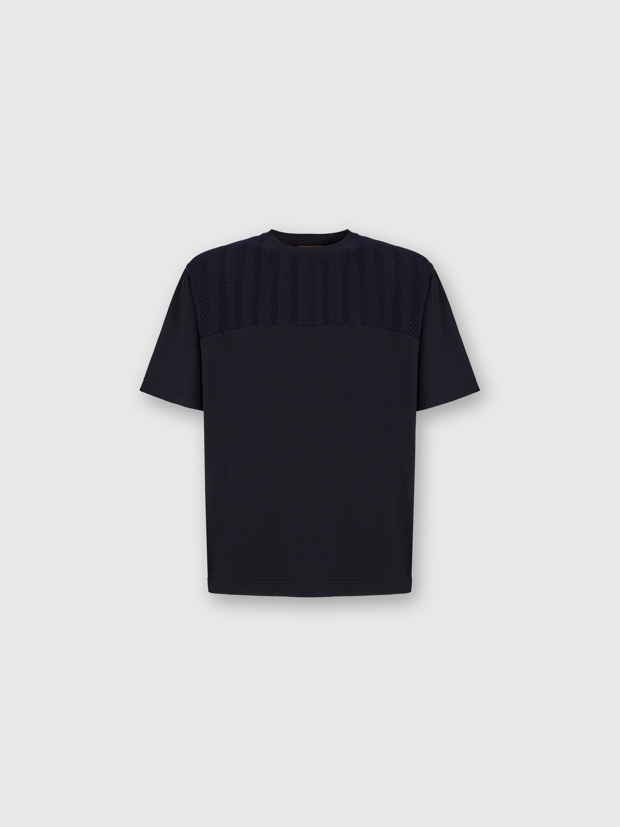 コットンクルーネックTシャツ、トーンオントーンジグザグインサート付き, ブルー - 0