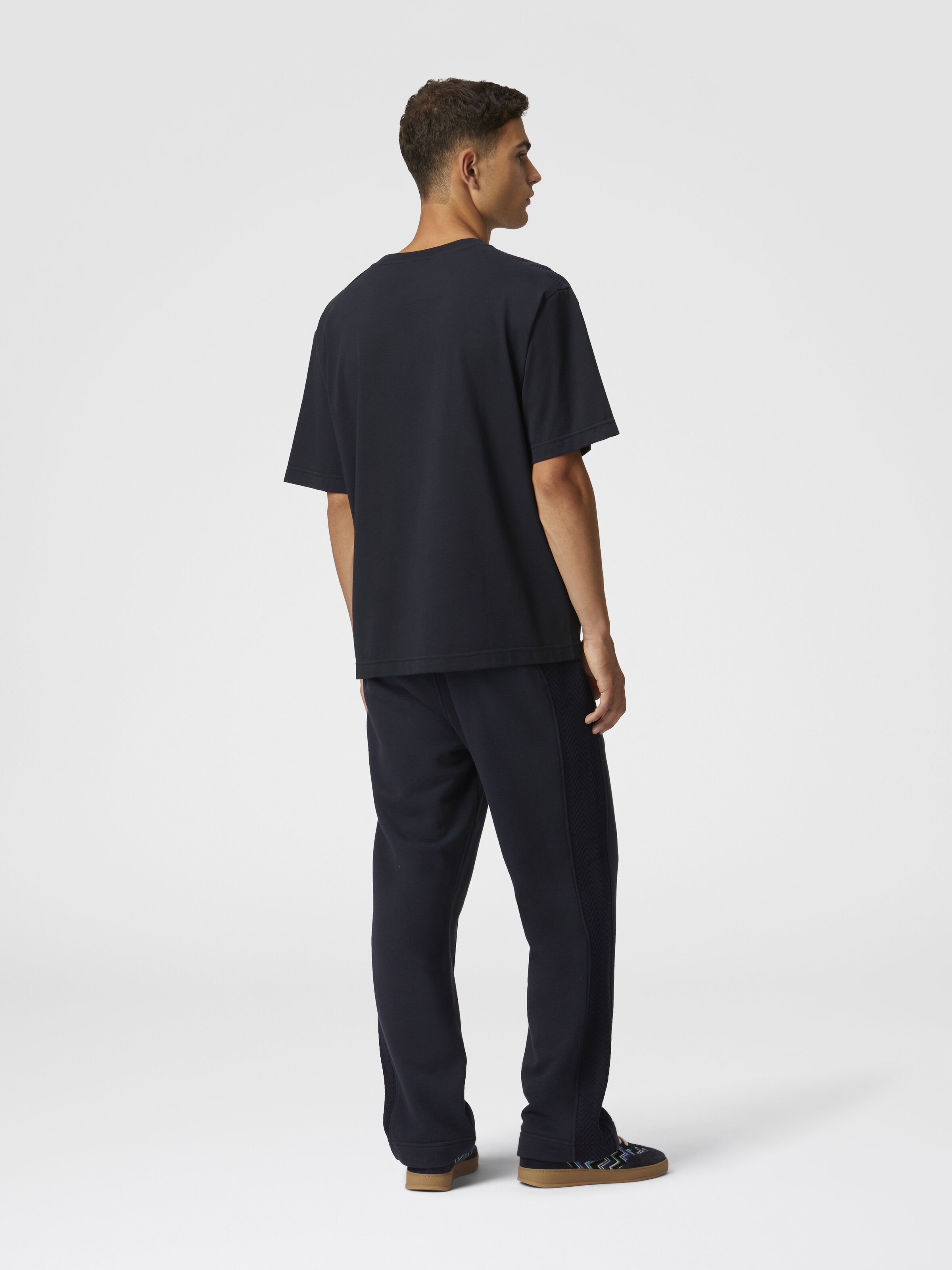 コットンクルーネックTシャツ、トーンオントーンジグザグインサート付き, ブルー - 2