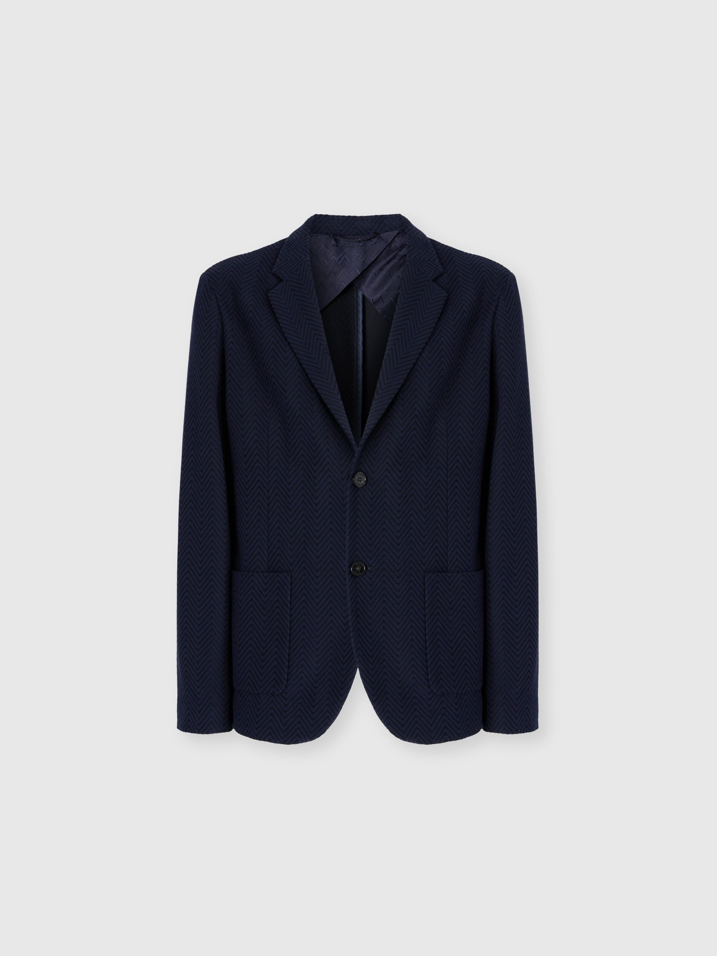 Single-Breasted Jacket with Zigzag Pattern, Blue - 0