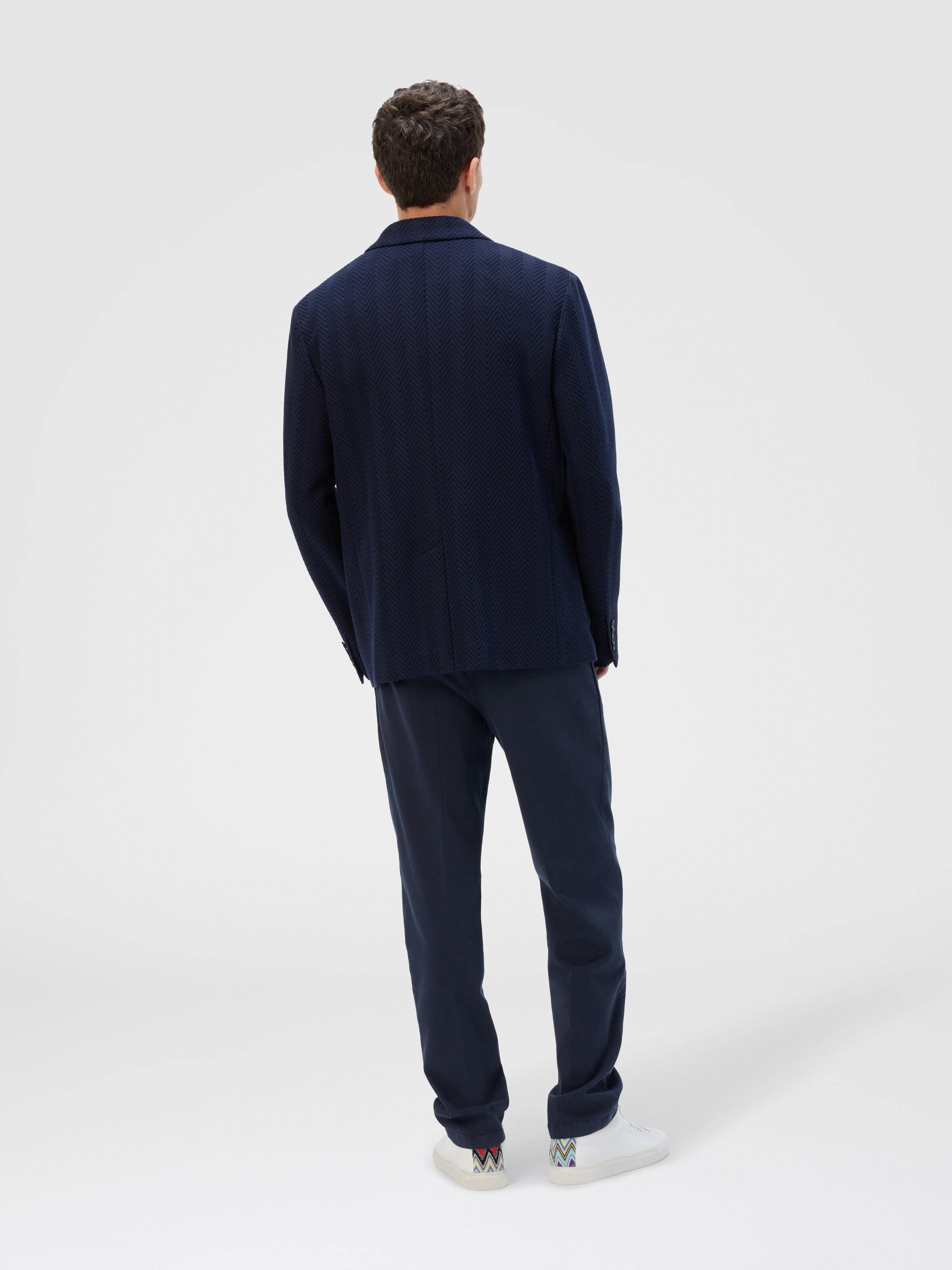 Single-Breasted Jacket with Zigzag Pattern, Blue - 2