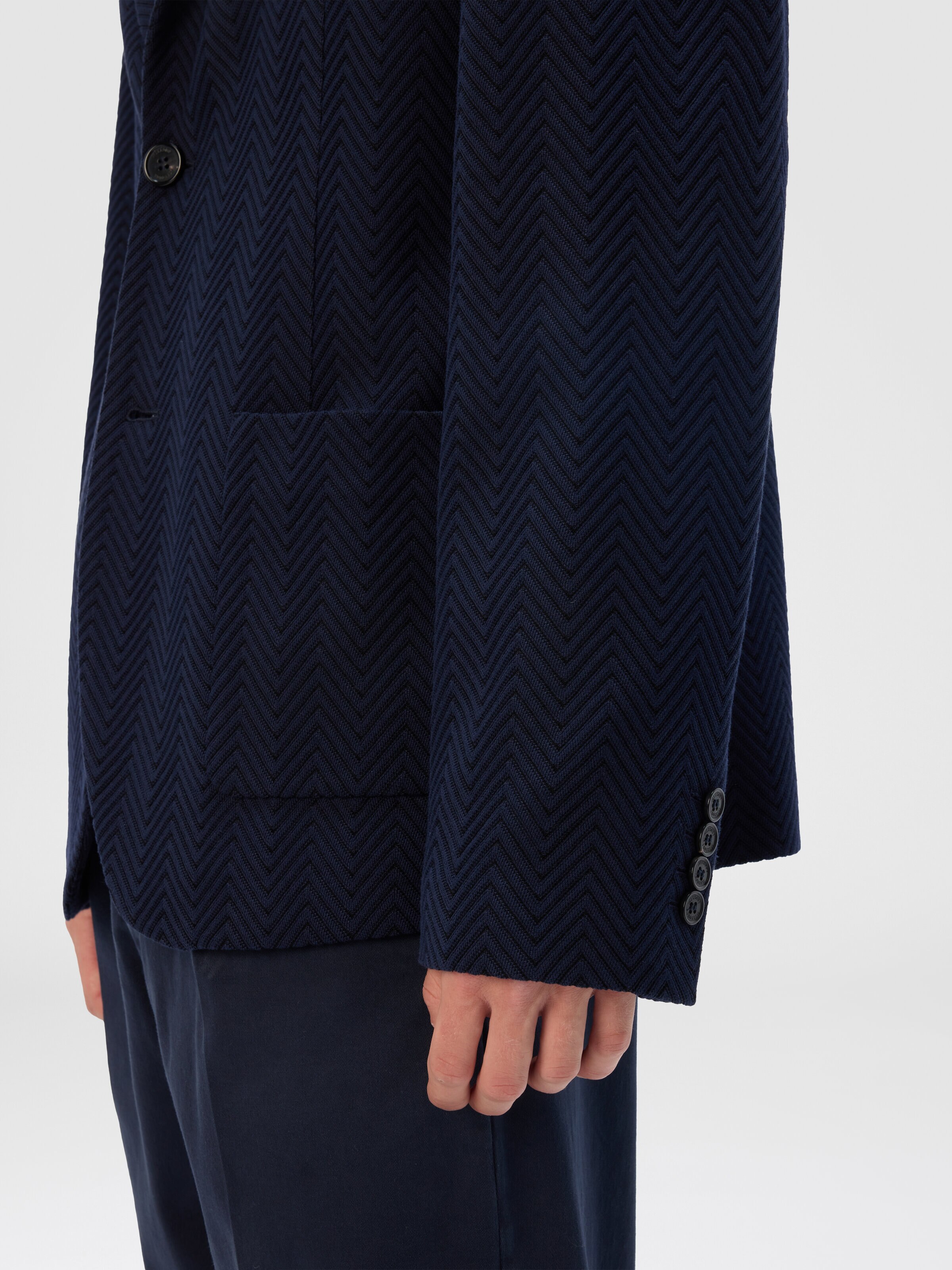 Single-Breasted Jacket with Zigzag Pattern, Blue - 4
