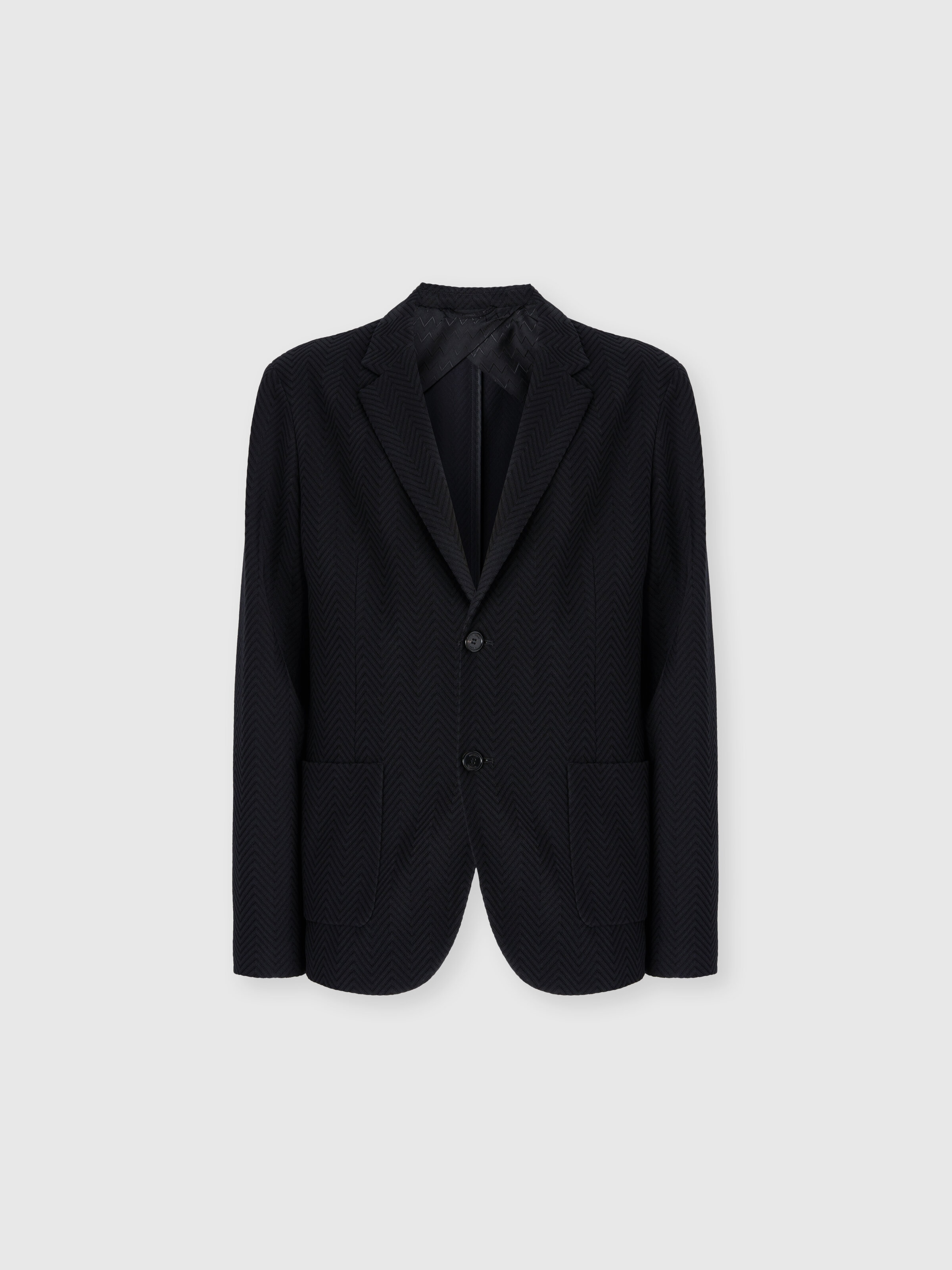 Single-Breasted Jacket with Zigzag Pattern, Black - 0