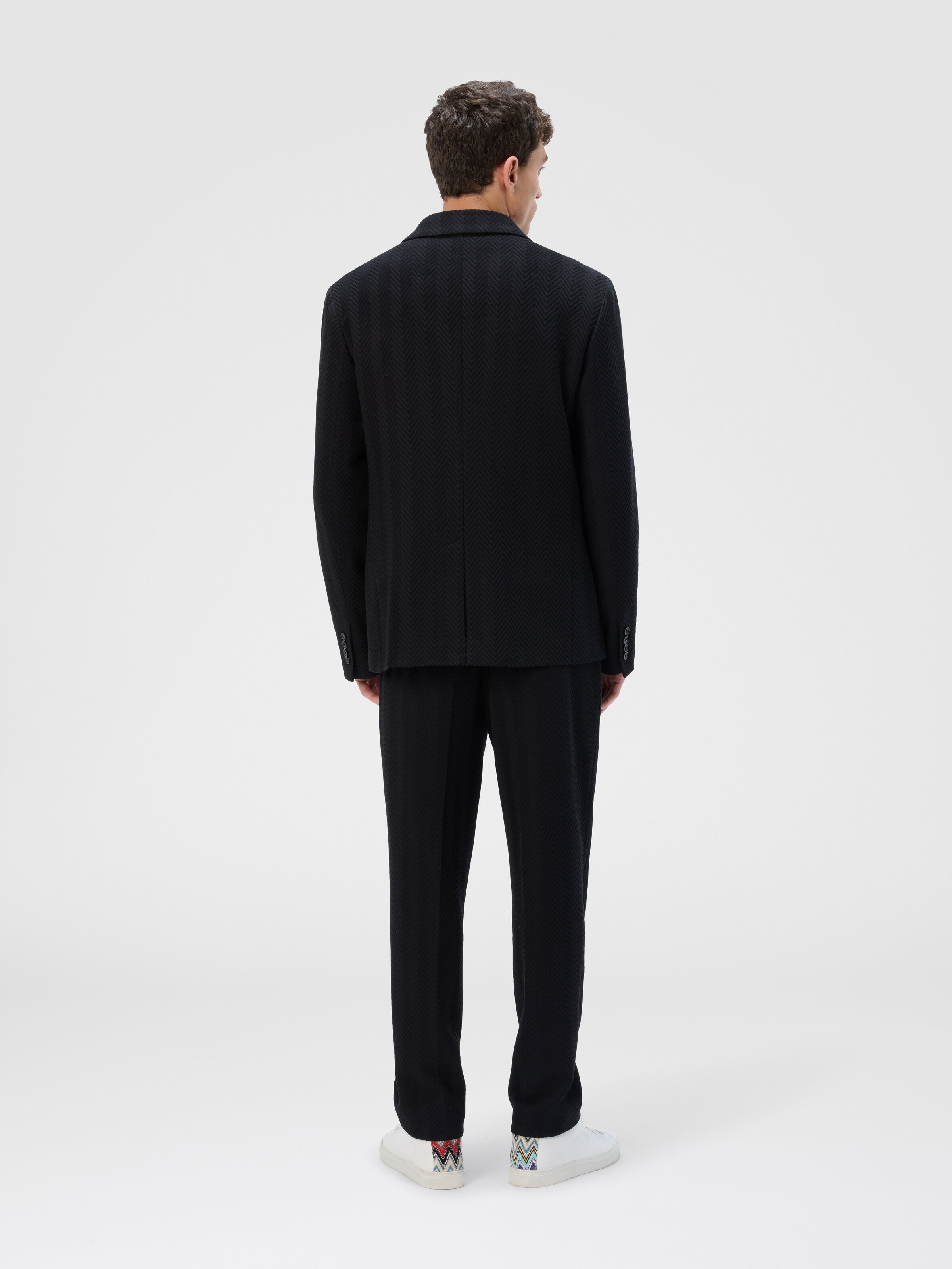 Single-Breasted Jacket with Zigzag Pattern, Black - 2