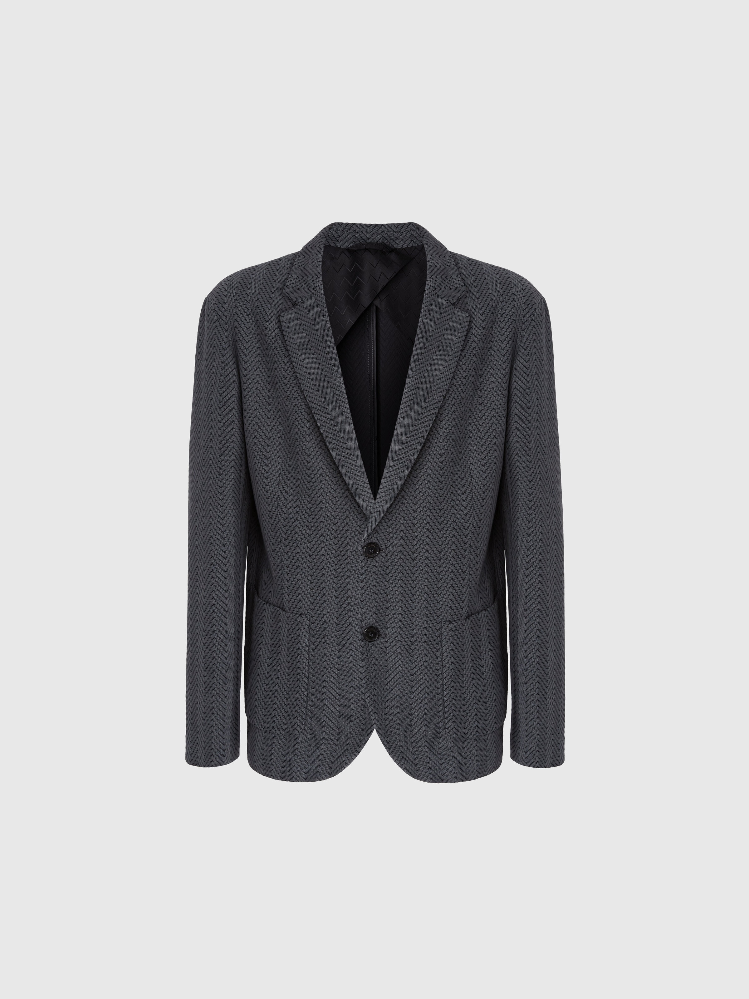Single-Breasted Jacket with Zigzag Pattern, Grey - 0