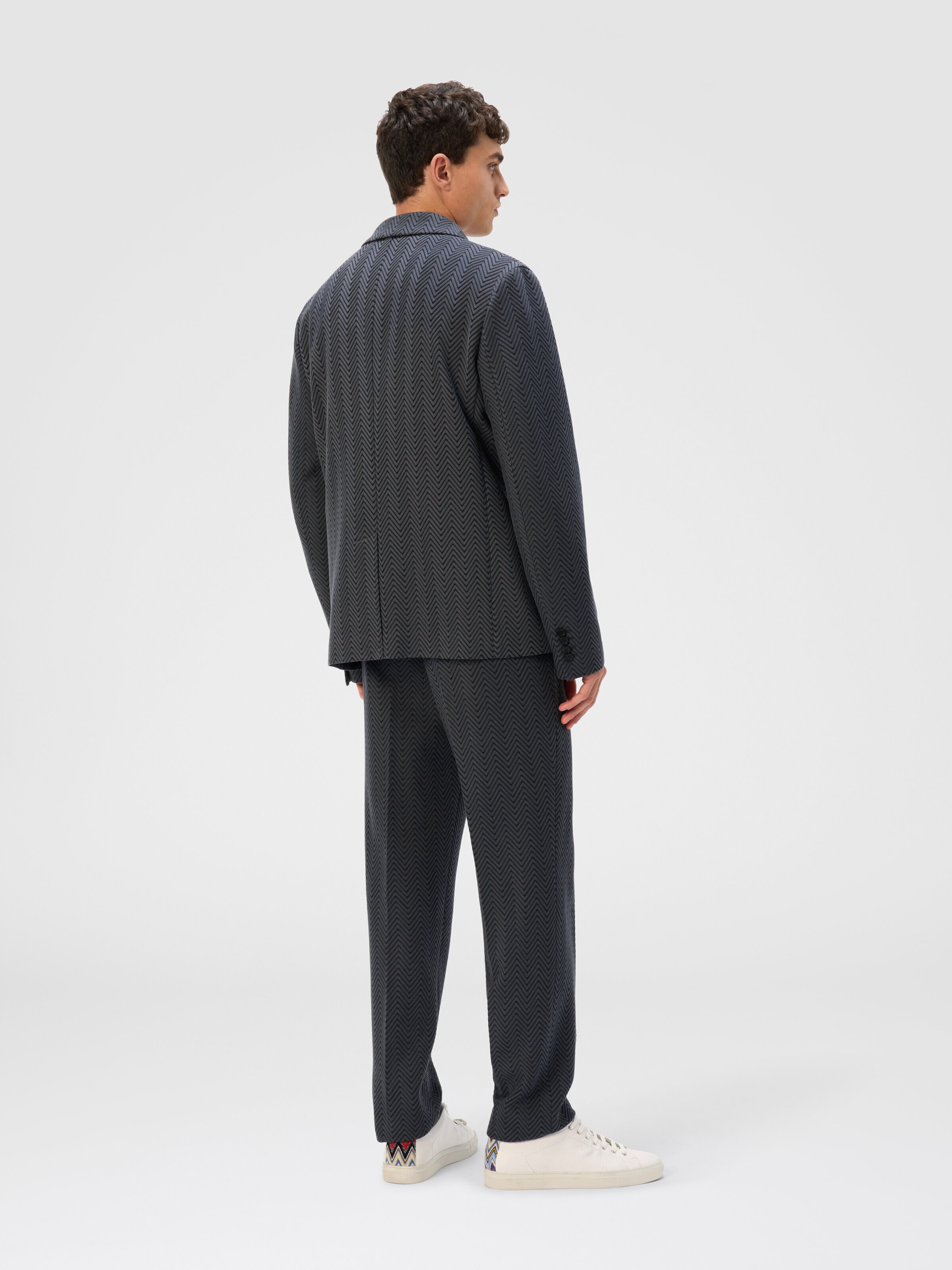 Single-Breasted Jacket with Zigzag Pattern, Grey - 2