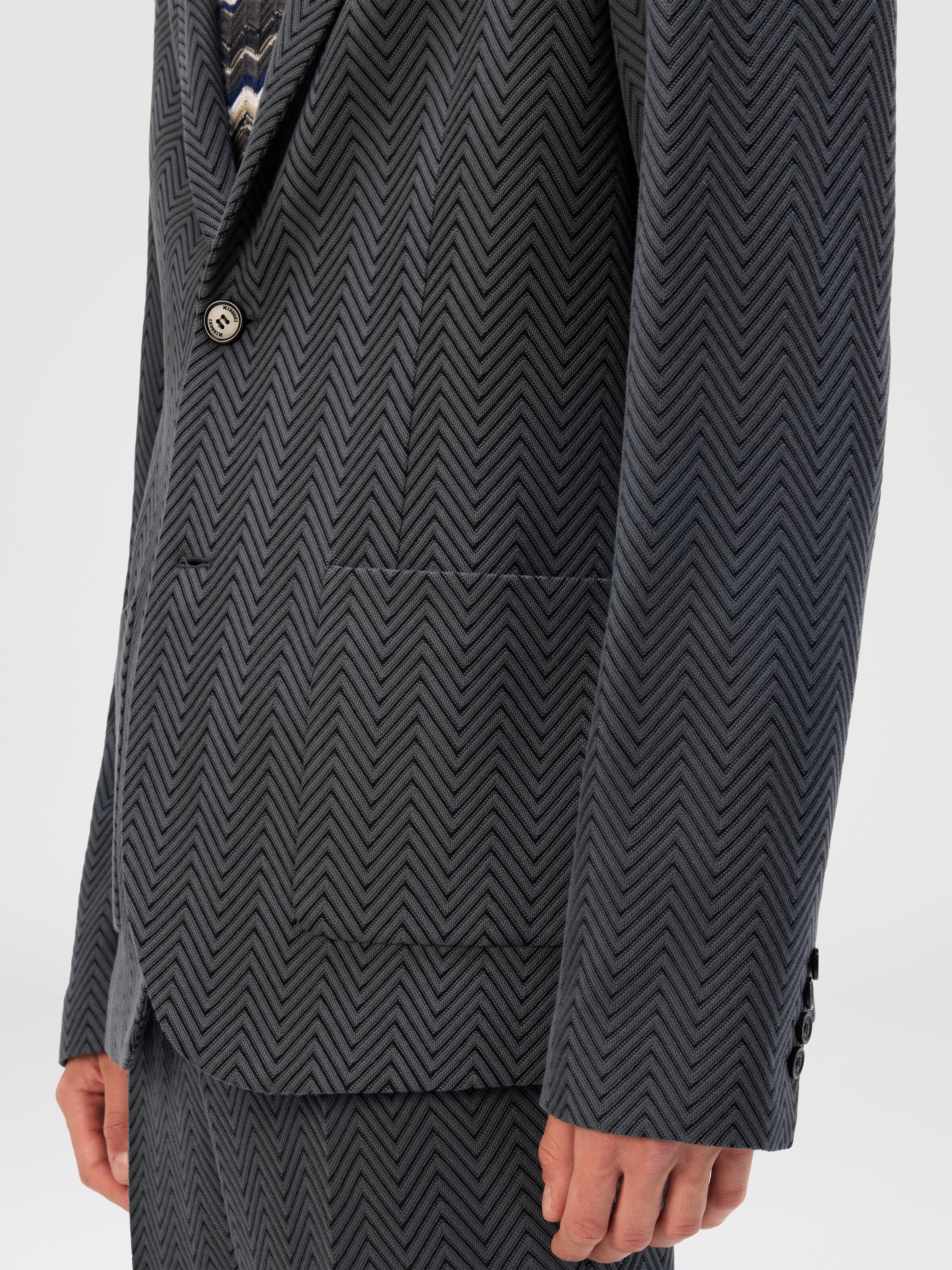 Single-Breasted Jacket with Zigzag Pattern, Grey - 4