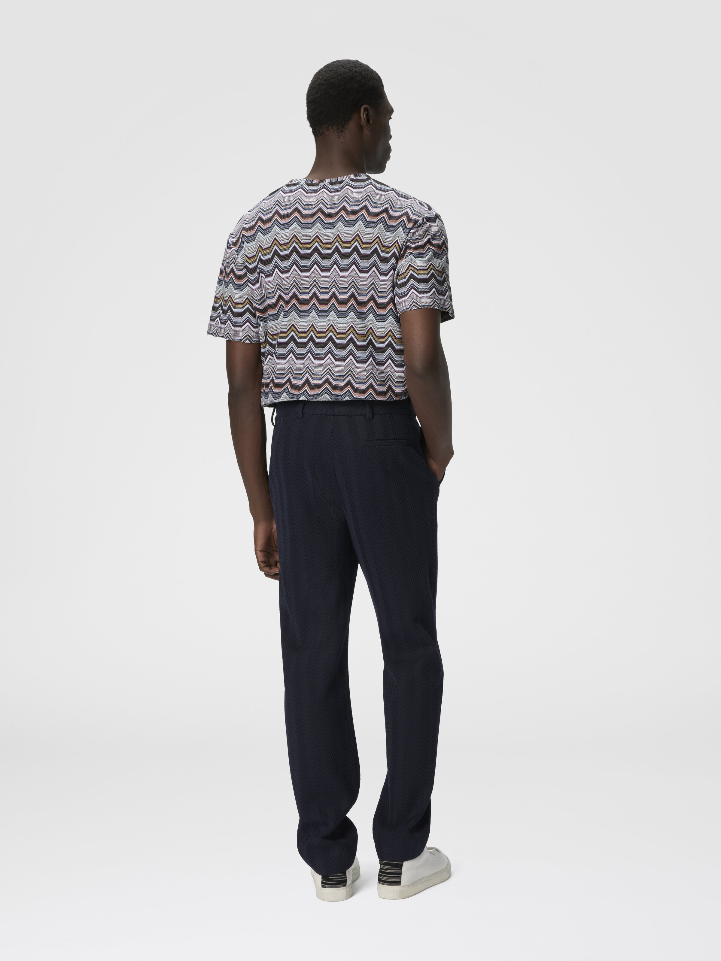 Pantalones rectos con motivo zigzag, Azul Oscuro - 2