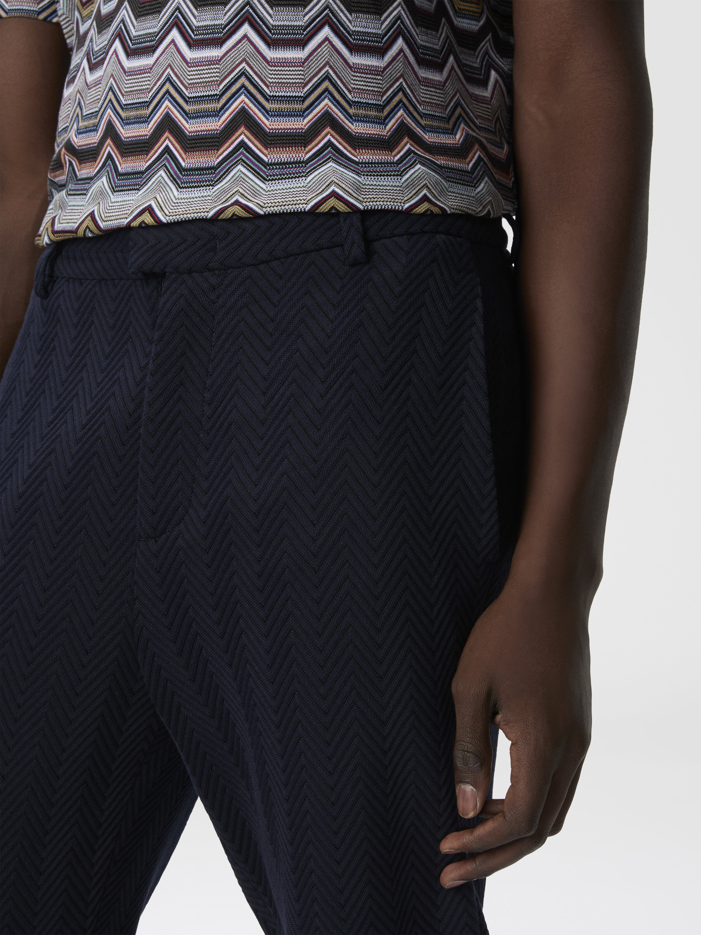 Pantalones rectos con motivo zigzag, Azul Oscuro - 4