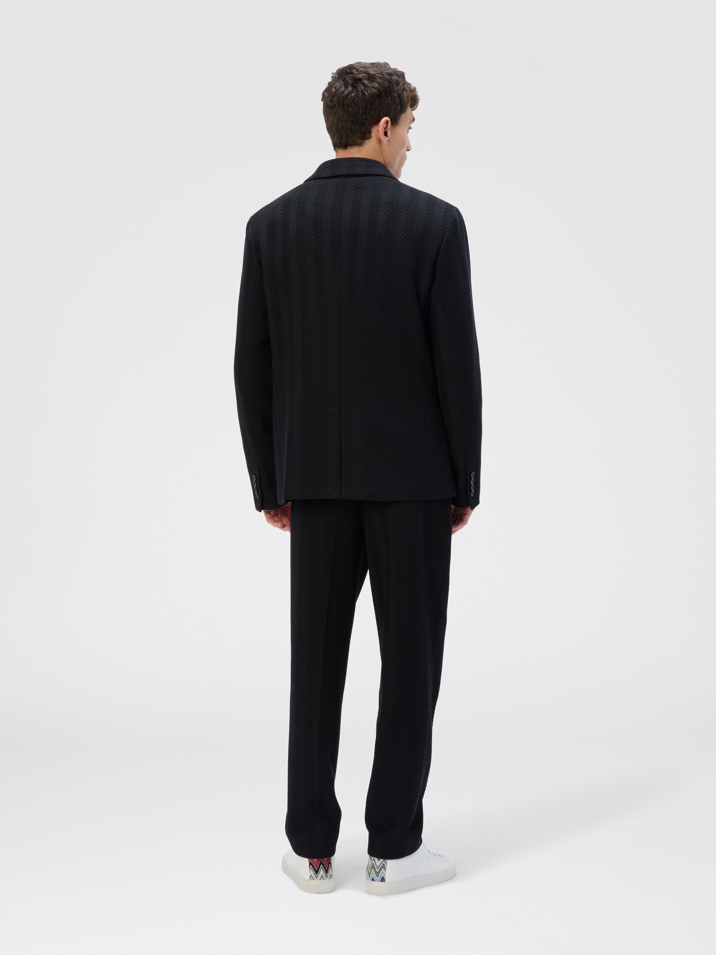 Straight Pants with Zigzag Pattern, Black - 2
