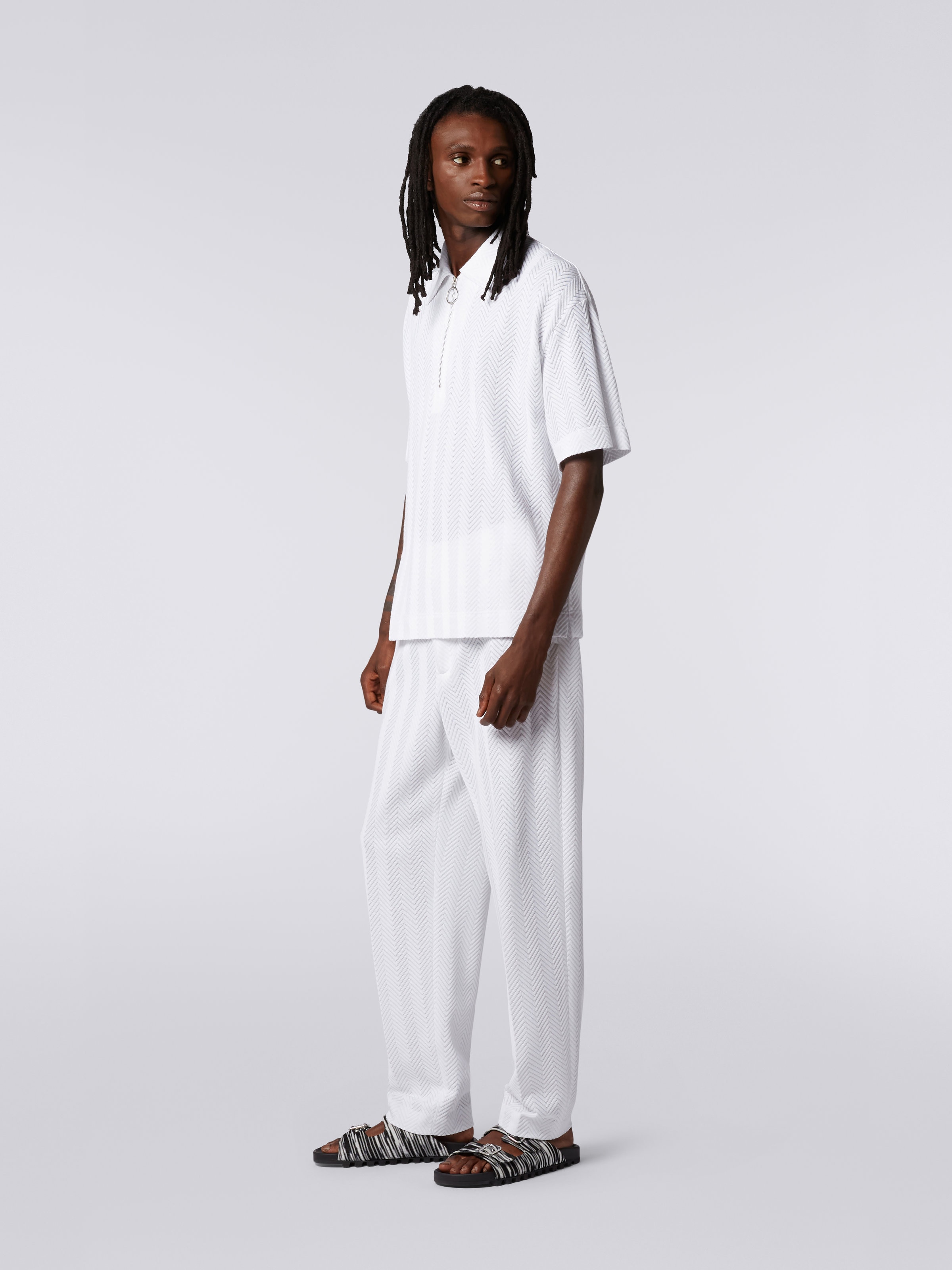 Polo à manches courtes en coton et viscose, Blanc  - 2