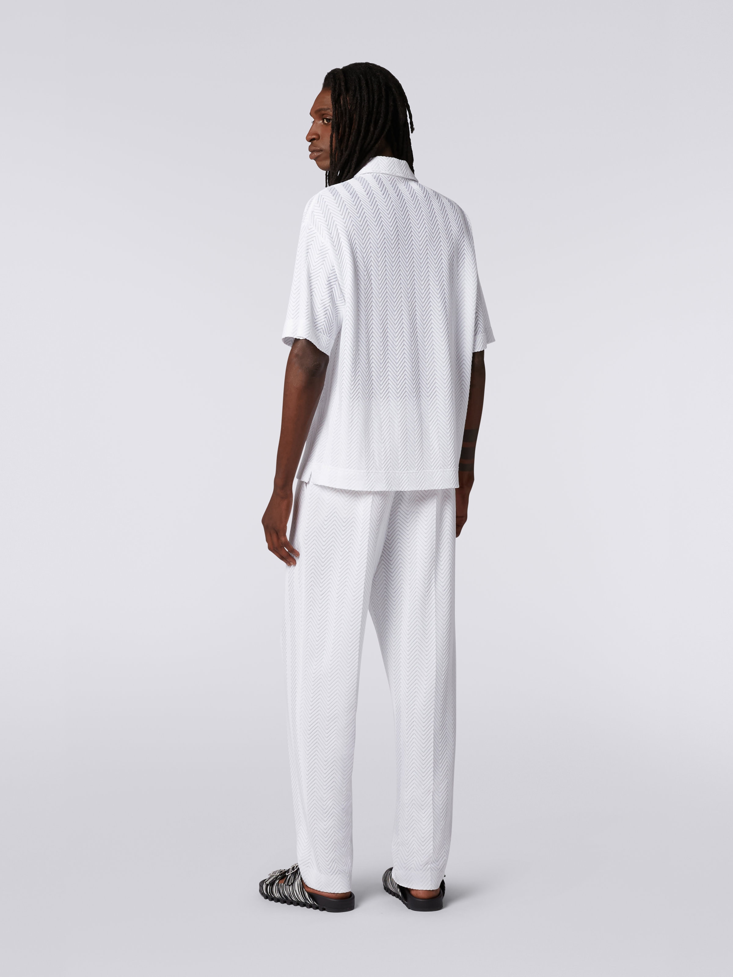 Polo à manches courtes en coton et viscose, Blanc  - 3
