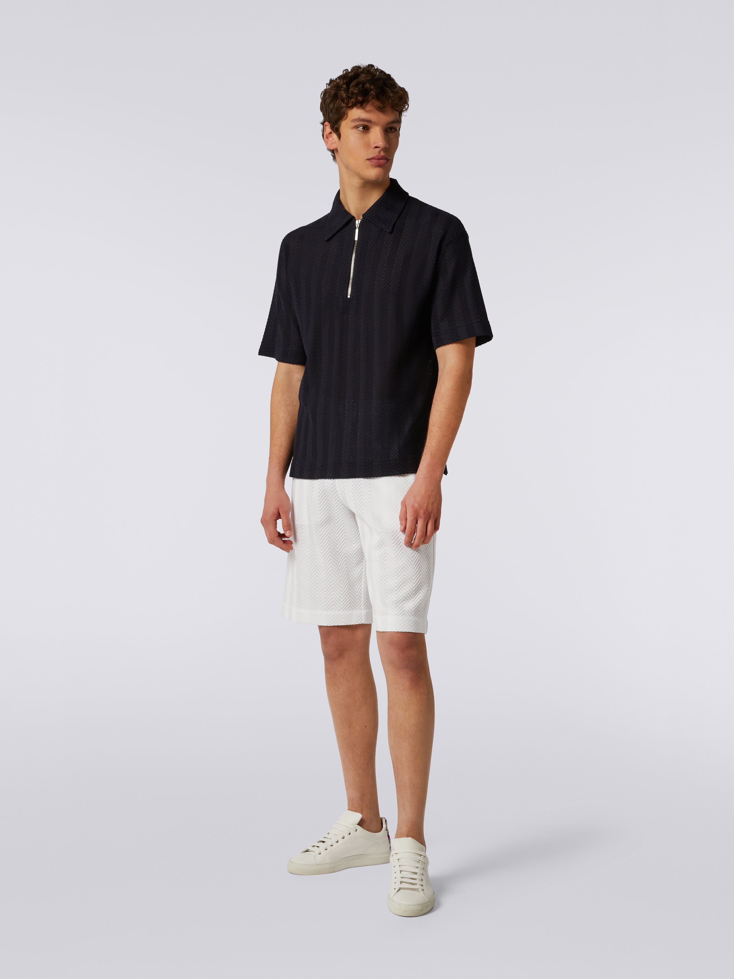 Cotton and viscose short-sleeved polo shirt, Pink   - 1