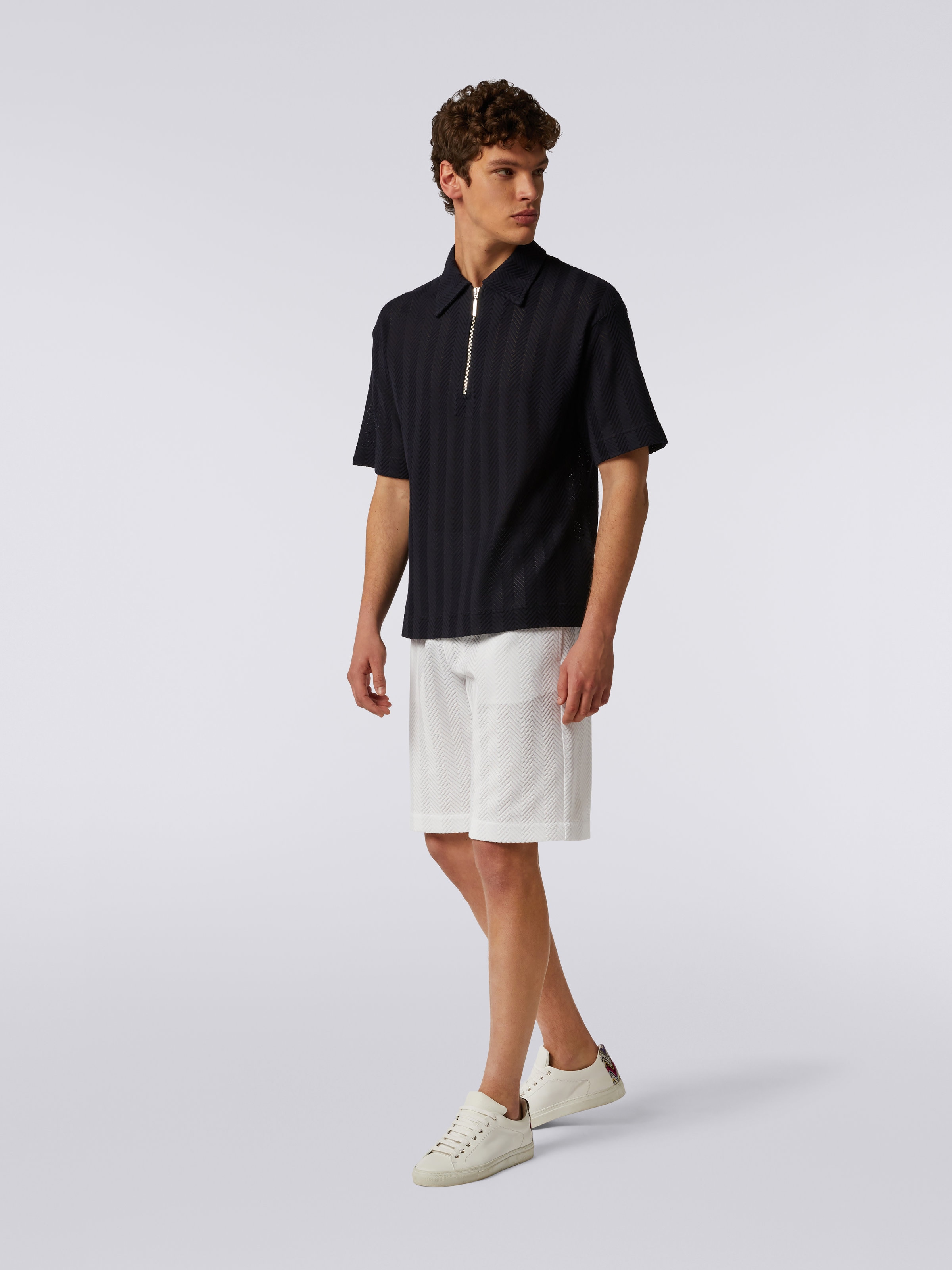Cotton and viscose short-sleeved polo shirt, Pink   - 2