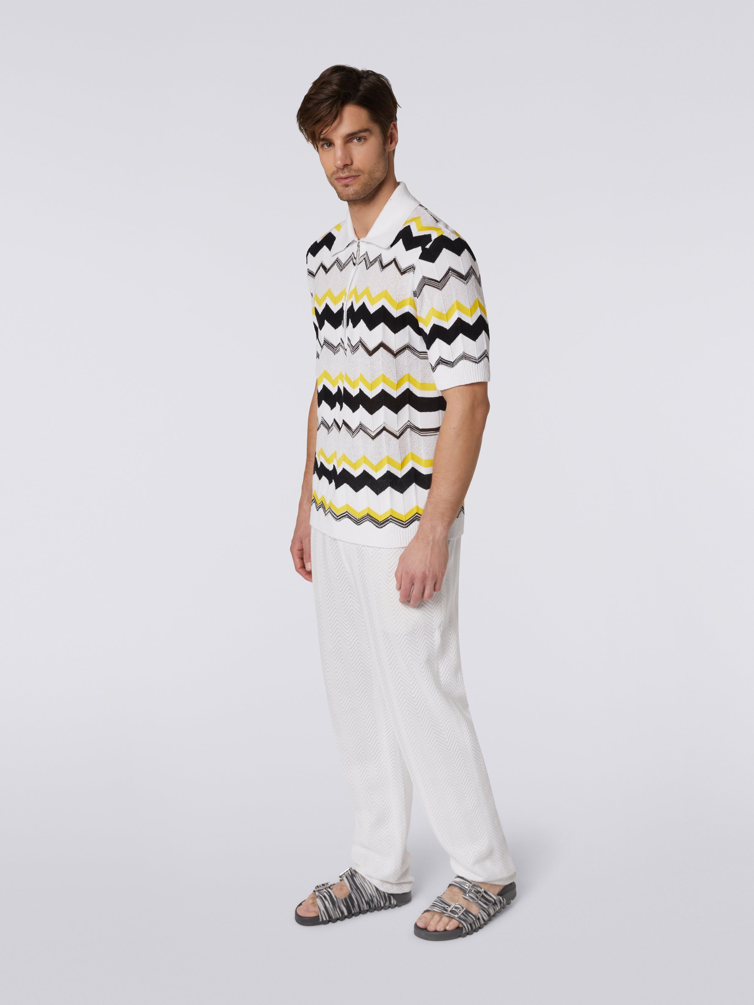 Poloshirt aus Strick mit Reißverschluss, Baumwoll-Viskose-Mischgewebe, Weiß, Beige & Gelb - 2