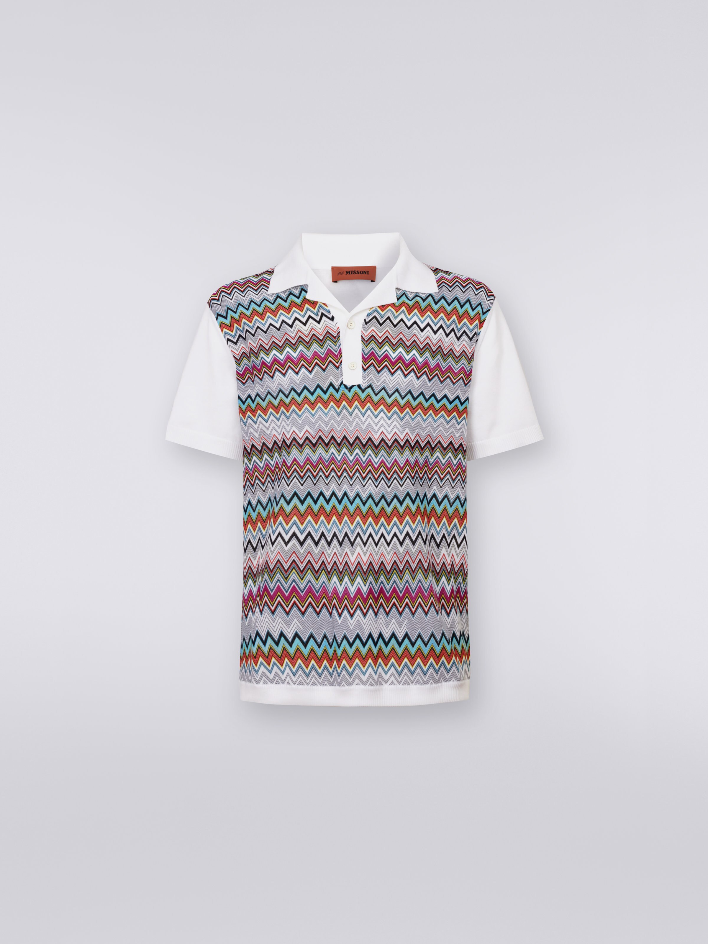 Polo a maniche corte in cotone e seta, Bianco & Multicolore - 0
