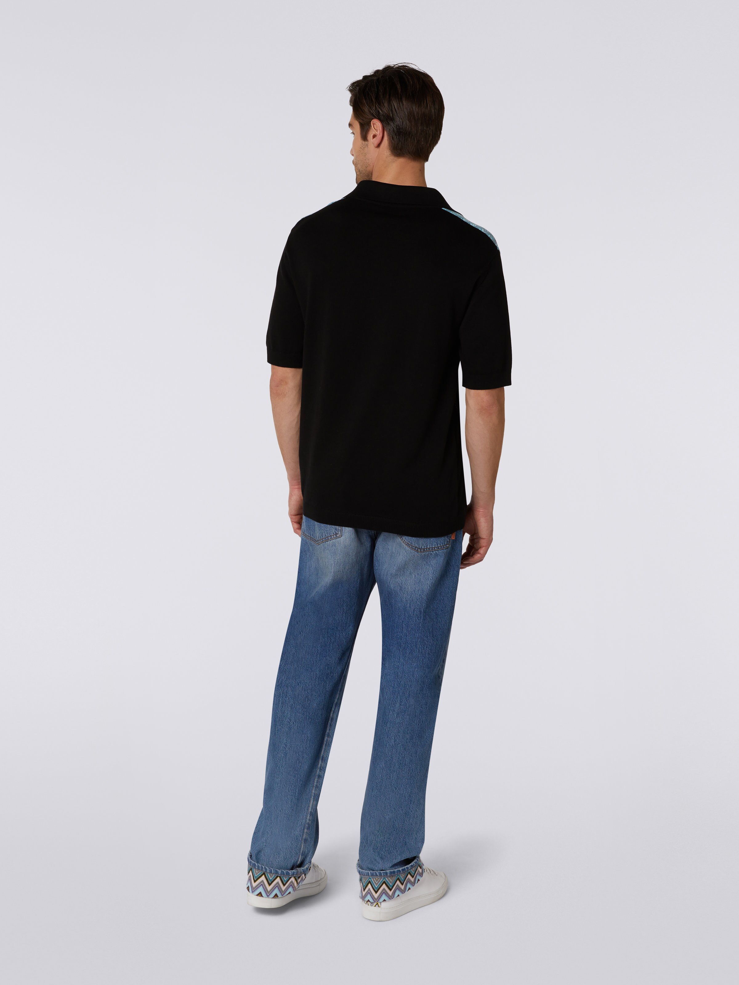 Kurzärmeliges Poloshirt aus Baumwolle und Seide, Schwarz & Blau - 3