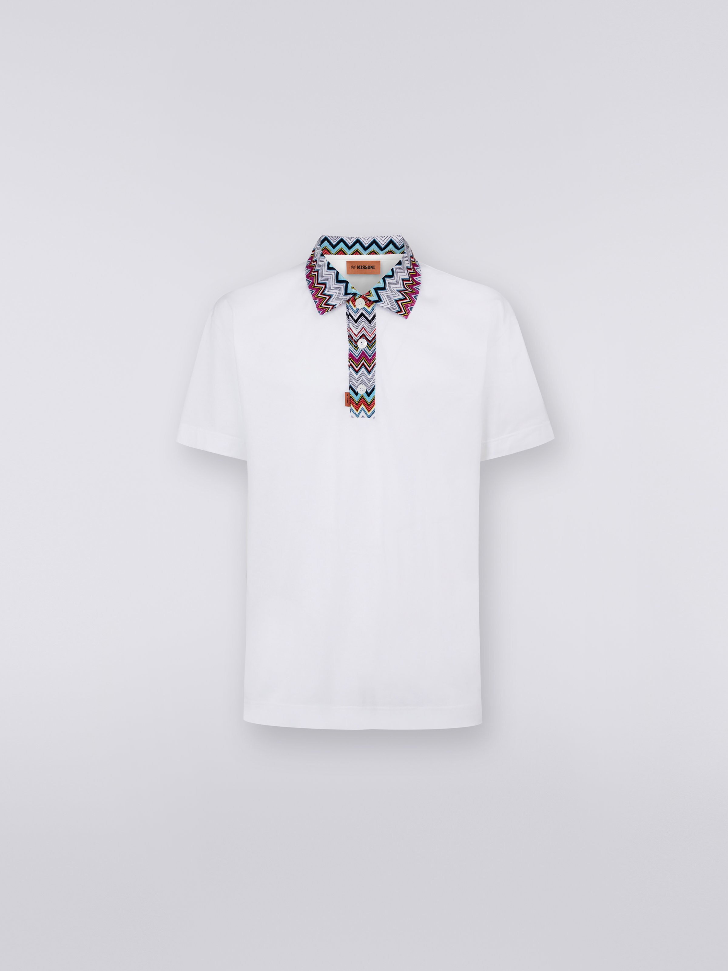 Cotton polo shirt with dégradé chevron pattern, White  - 0